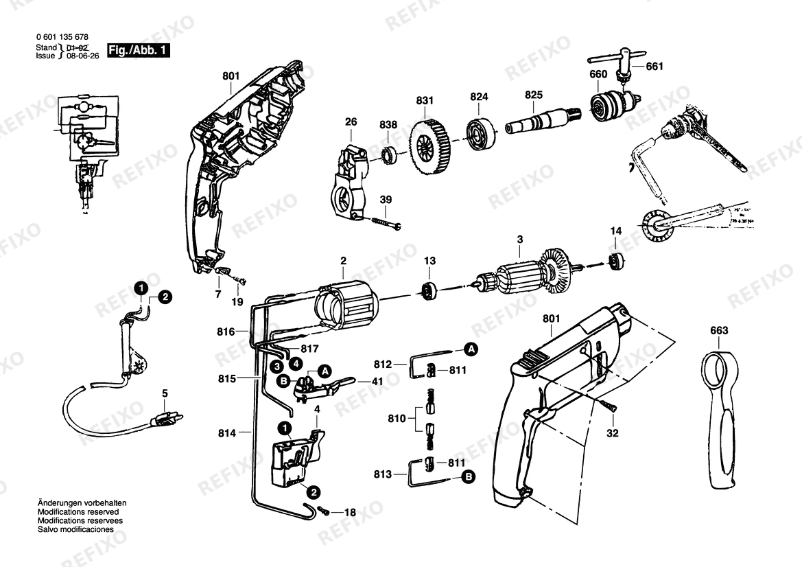Деталировка Bosch Zweigang- дрель GBM 10 RE | 127 V | 025 - AMS (0 601 135 612) — схема запчастей в разборе