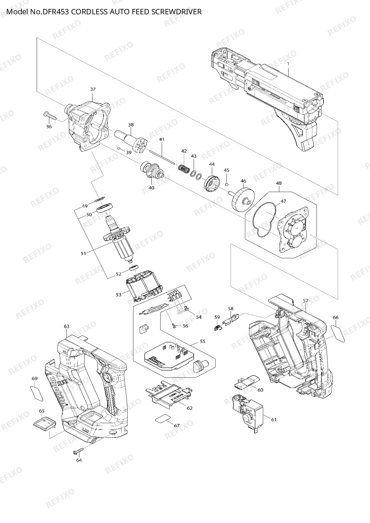 Деталировка MAKITA DFR453 — схема запчастей в разборе