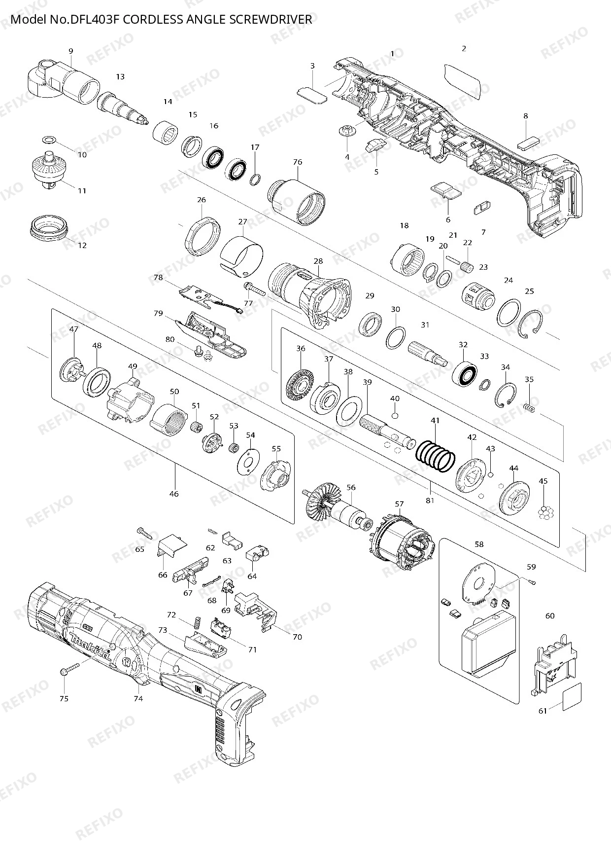 Деталировка MAKITA DFL403F — схема запчастей в разборе