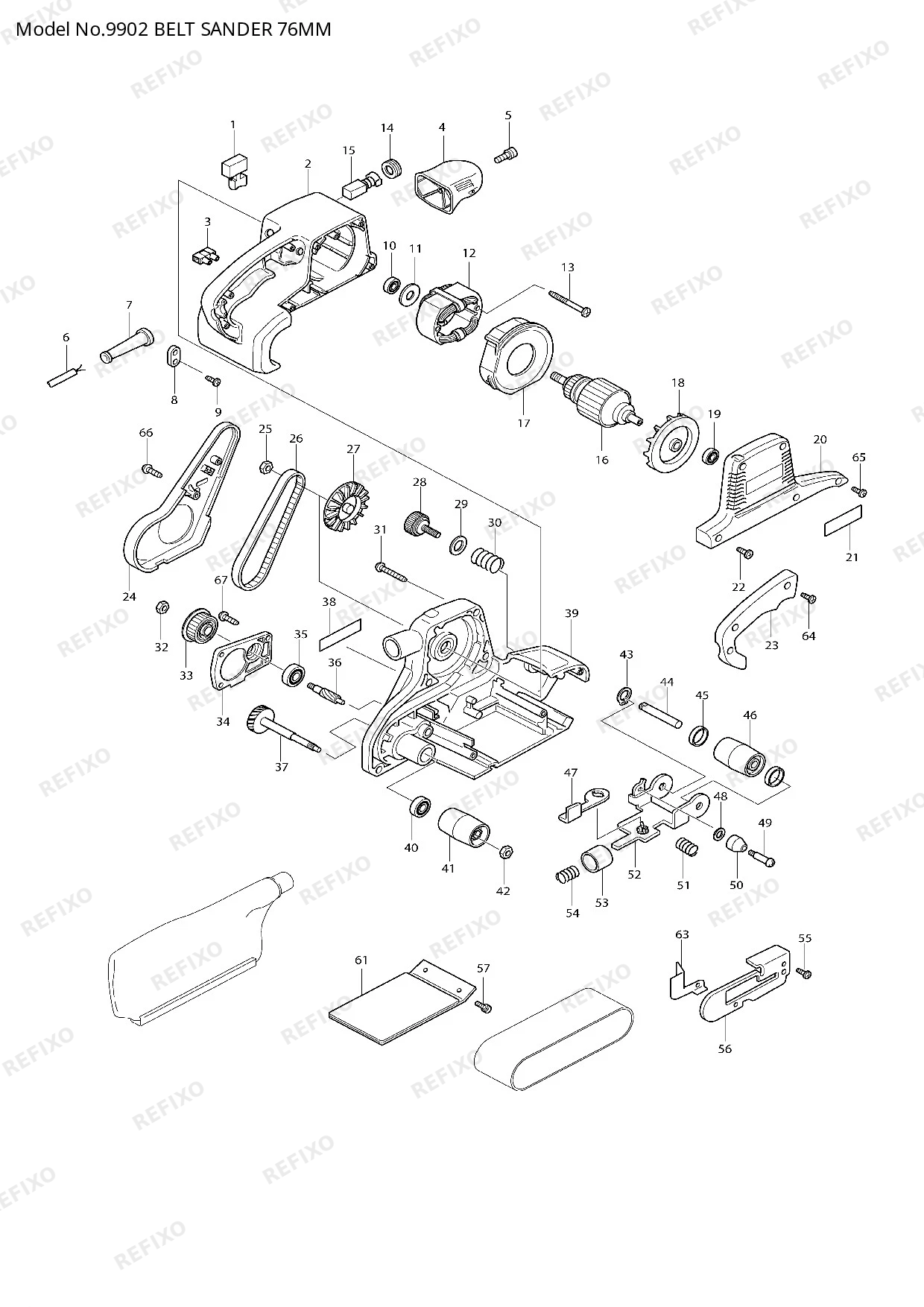Деталировка MAKITA 9902 — схема запчастей в разборе