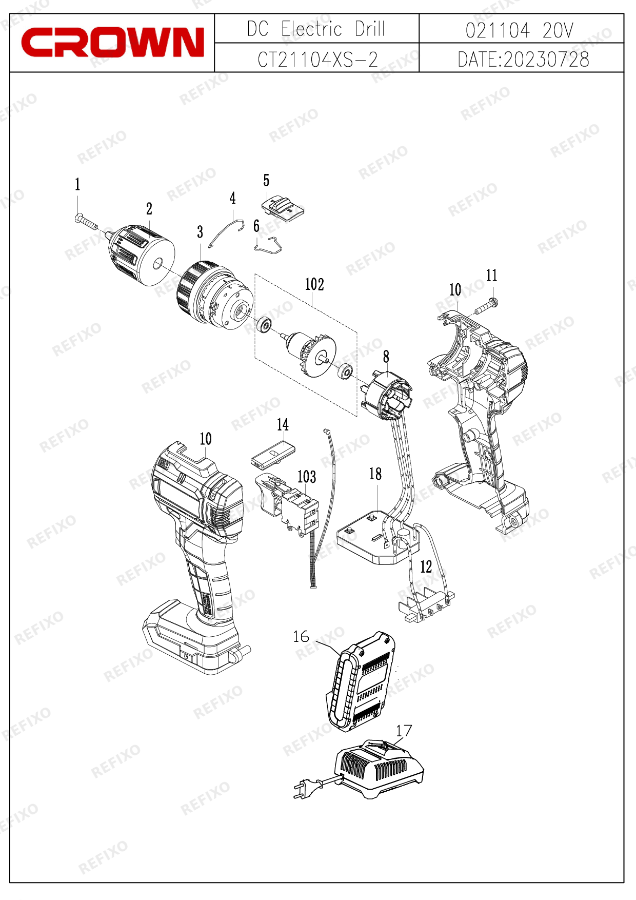 Деталировка CROWN CT21104XS 2 — схема запчастей в разборе