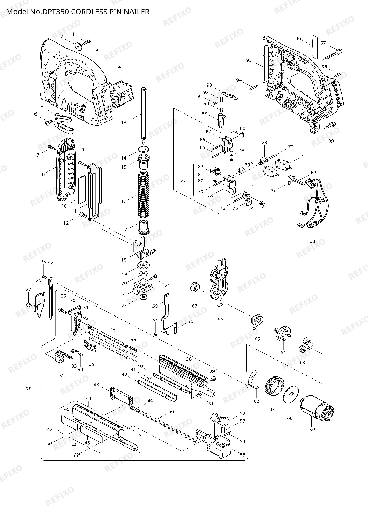 Деталировка MAKITA DPT350 — схема запчастей в разборе
