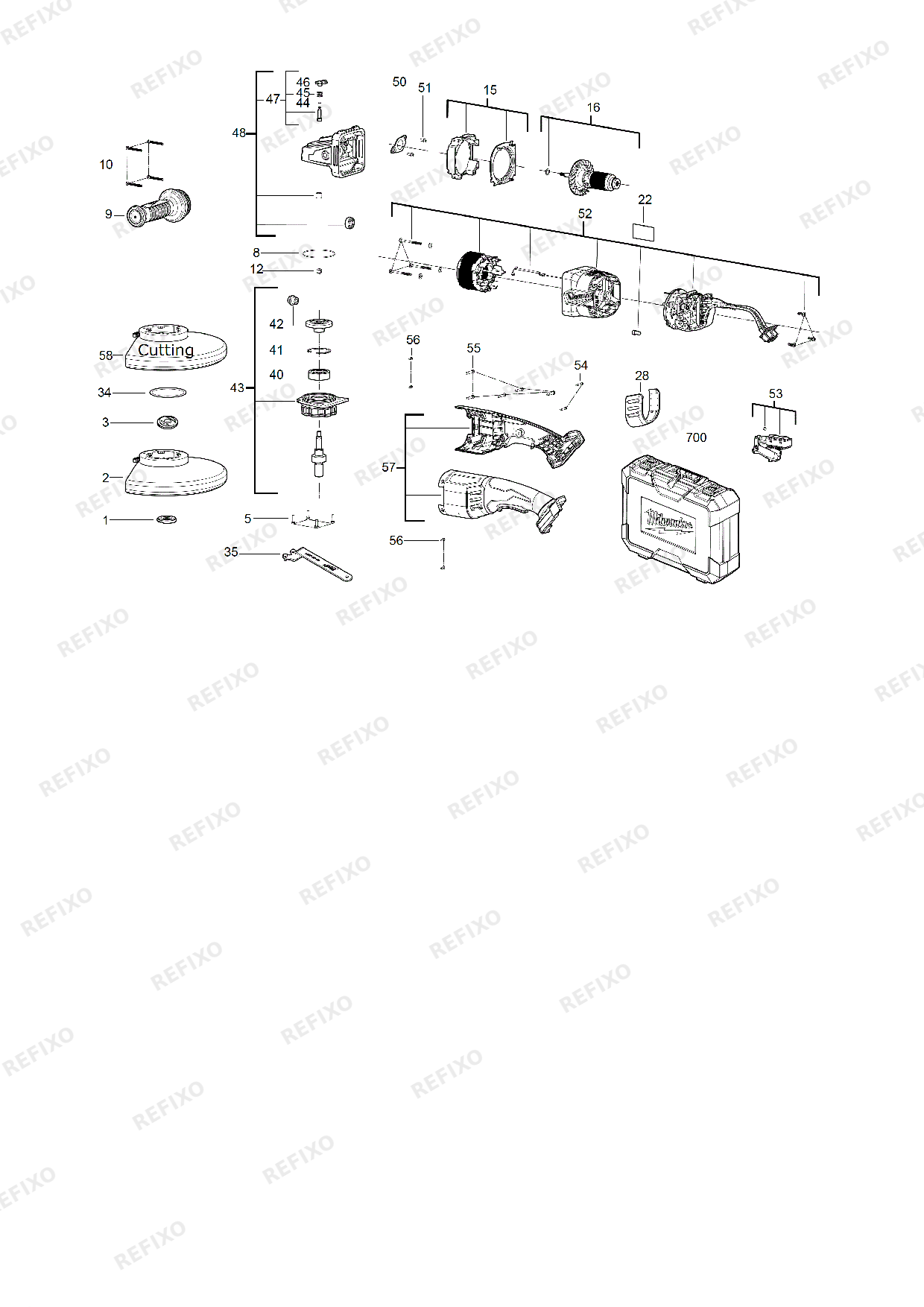 Деталировка MILWAUKEE M18FLAG230XPDB 0 4933464113 4000467890 — схема запчастей в разборе