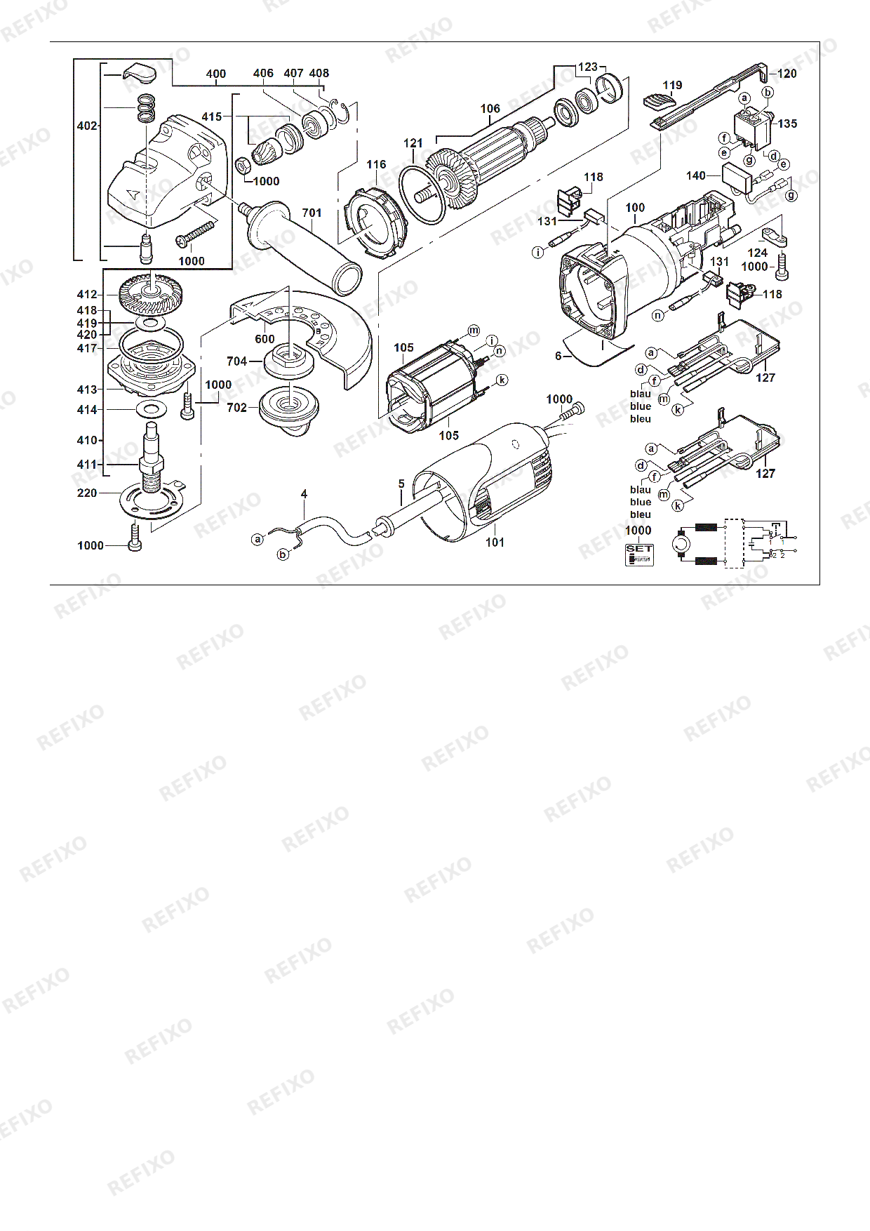 Деталировка MILWAUKEE AG9 125XE IN2 4933403206 4000449734 — схема запчастей в разборе