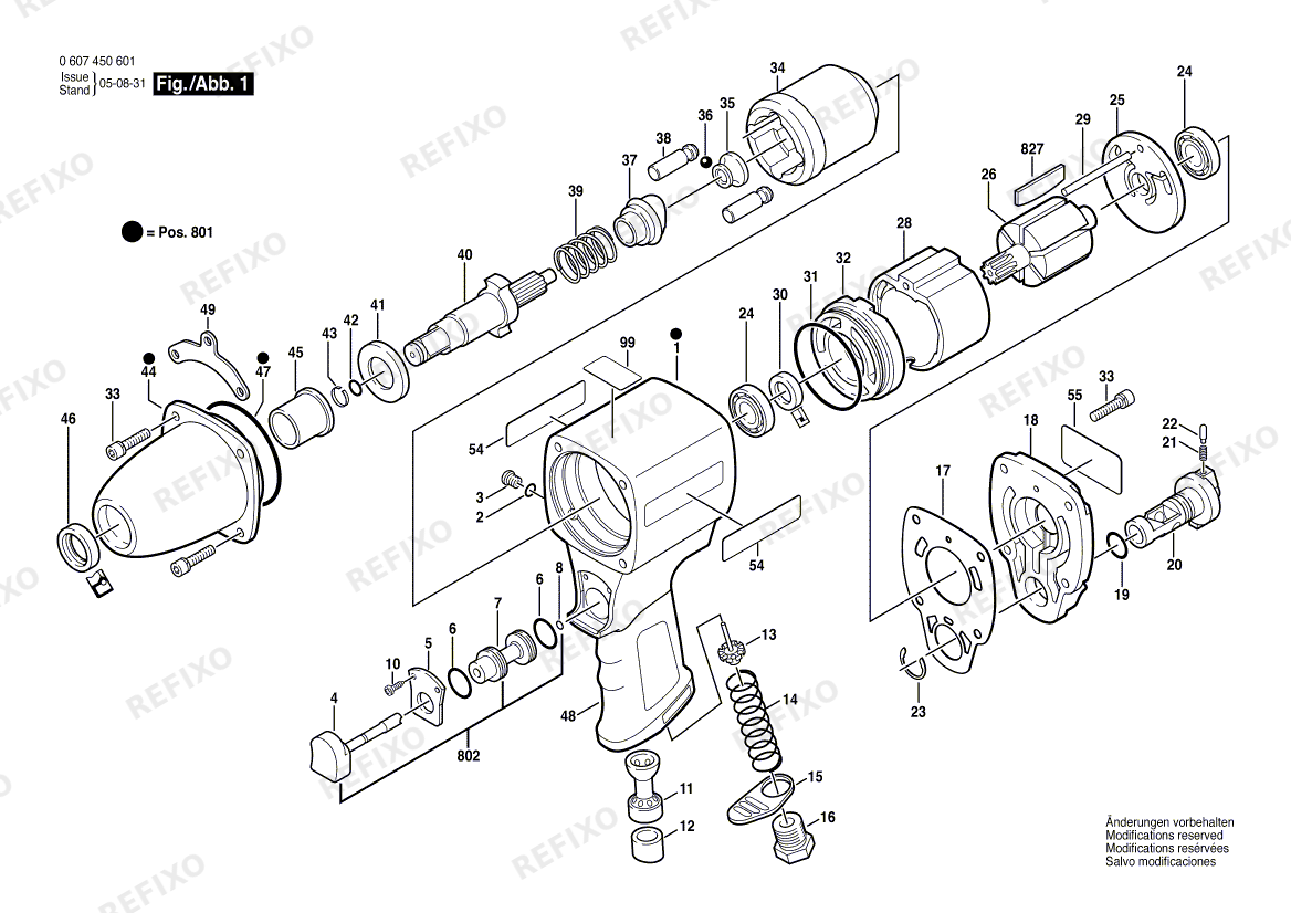Деталировка Bosch Schlagschrauber DDS 1/2" (0 607 450 601) — схема запчастей в разборе