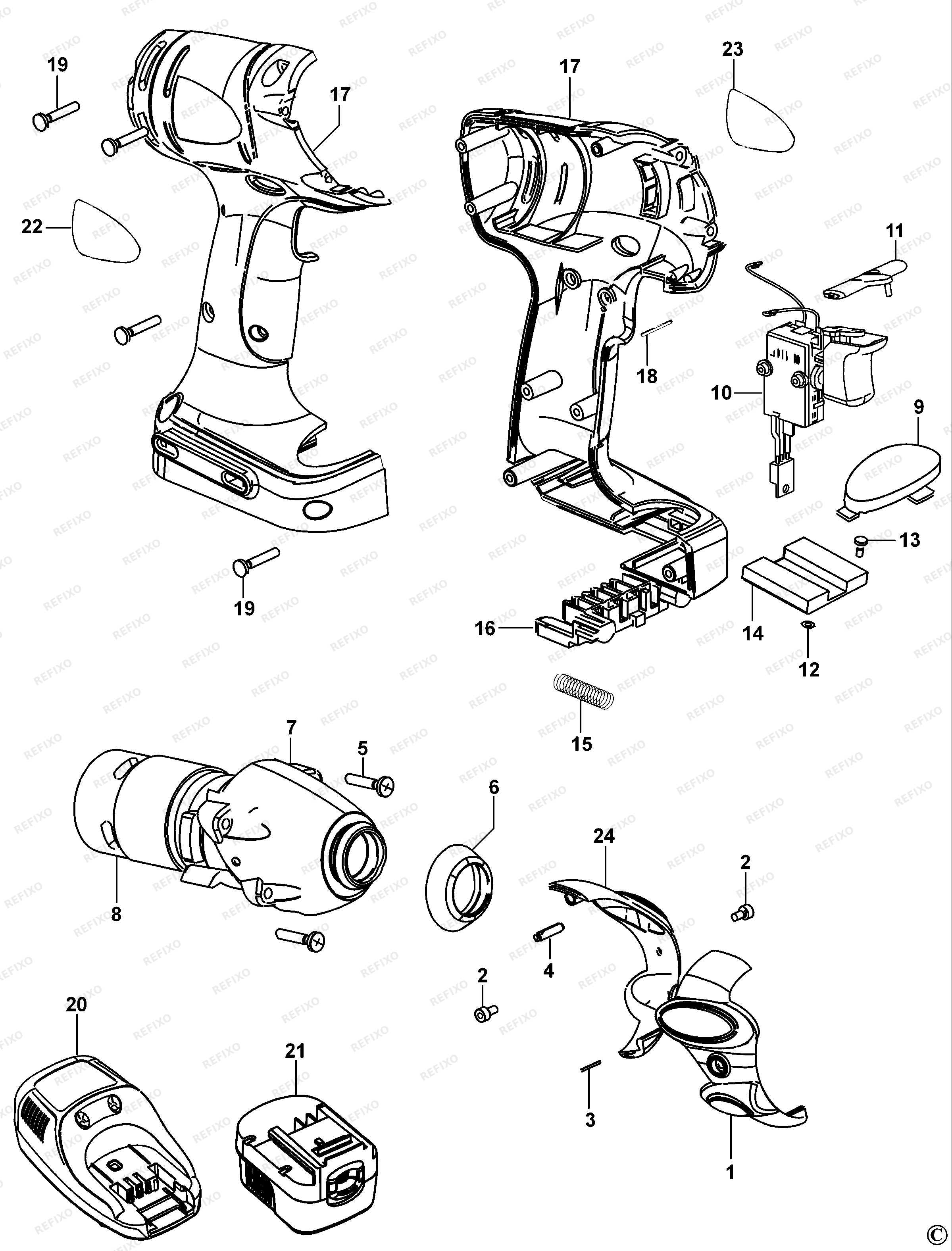 Black&Decker УДАРНЫЙ ГАЙКОВЕРТ XTC12IK — схема запчастей