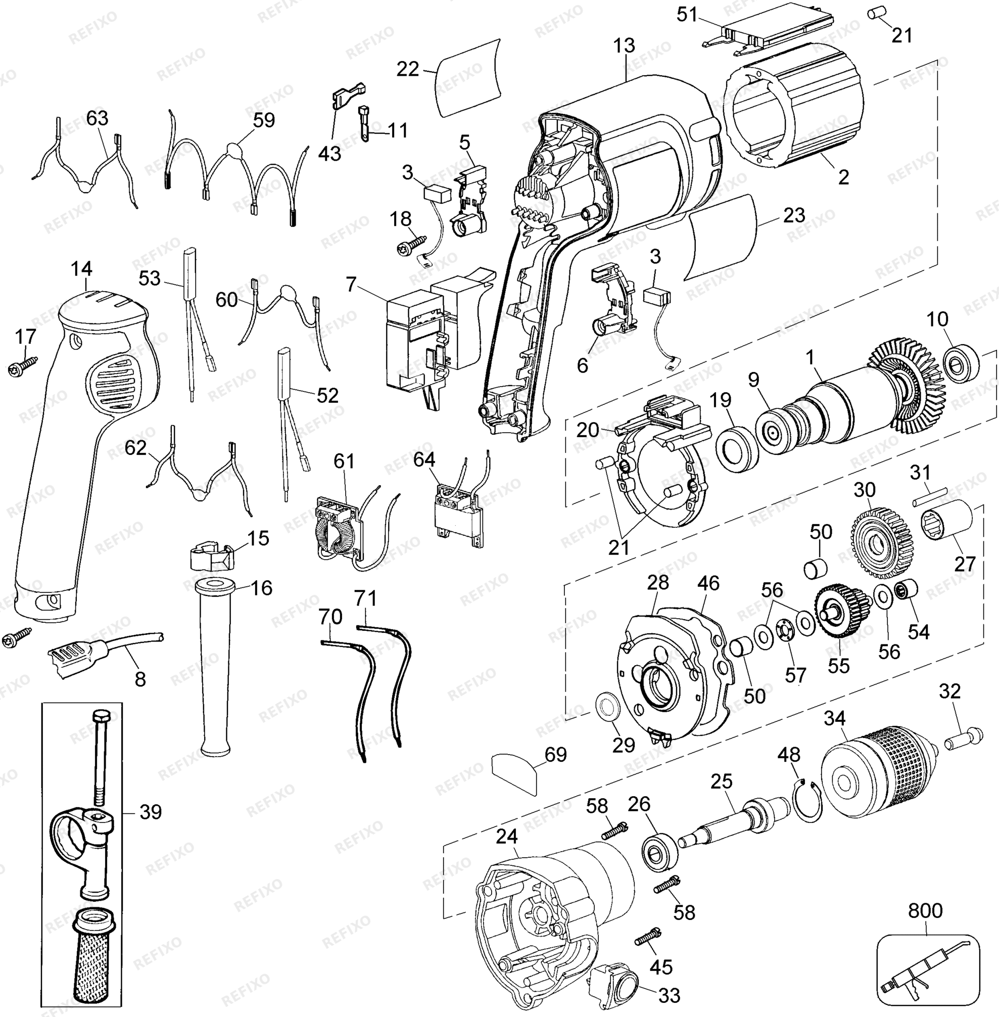 Деталировка DeWalt DW236-QS TYPE A1 BOHRER DW236-QS DW236 — схема запчастей в разборе