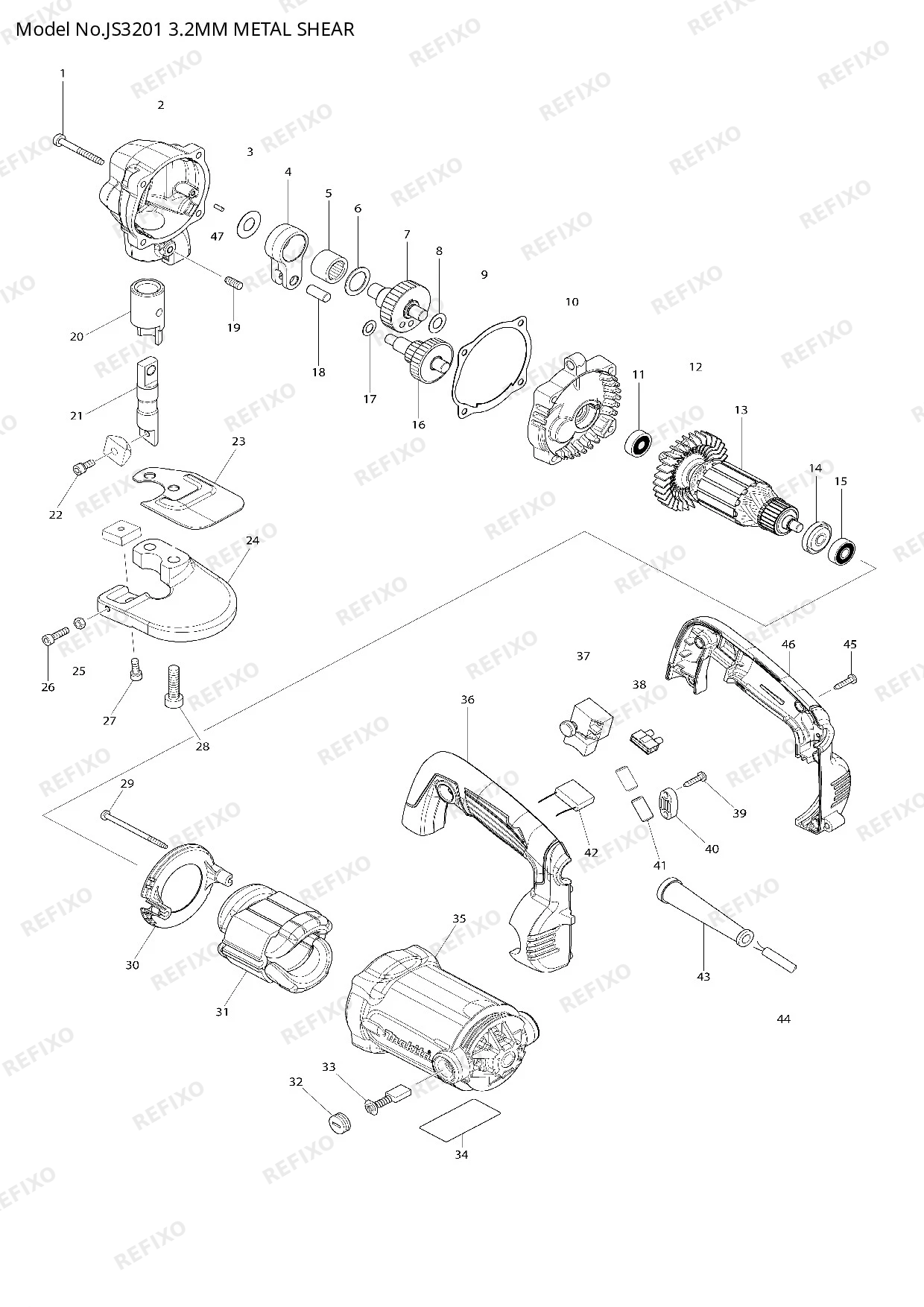 Деталировка MAKITA JS3201 — схема запчастей в разборе