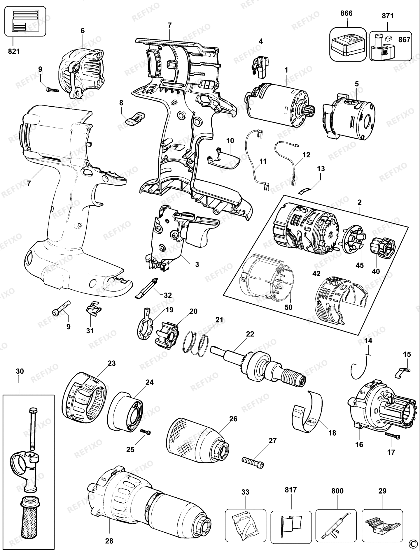 Деталировка DeWalt DC988K-QW TYPE 10 KOMBINATIONSEINHEIT DC988K-QW DC988K — схема запчастей в разборе