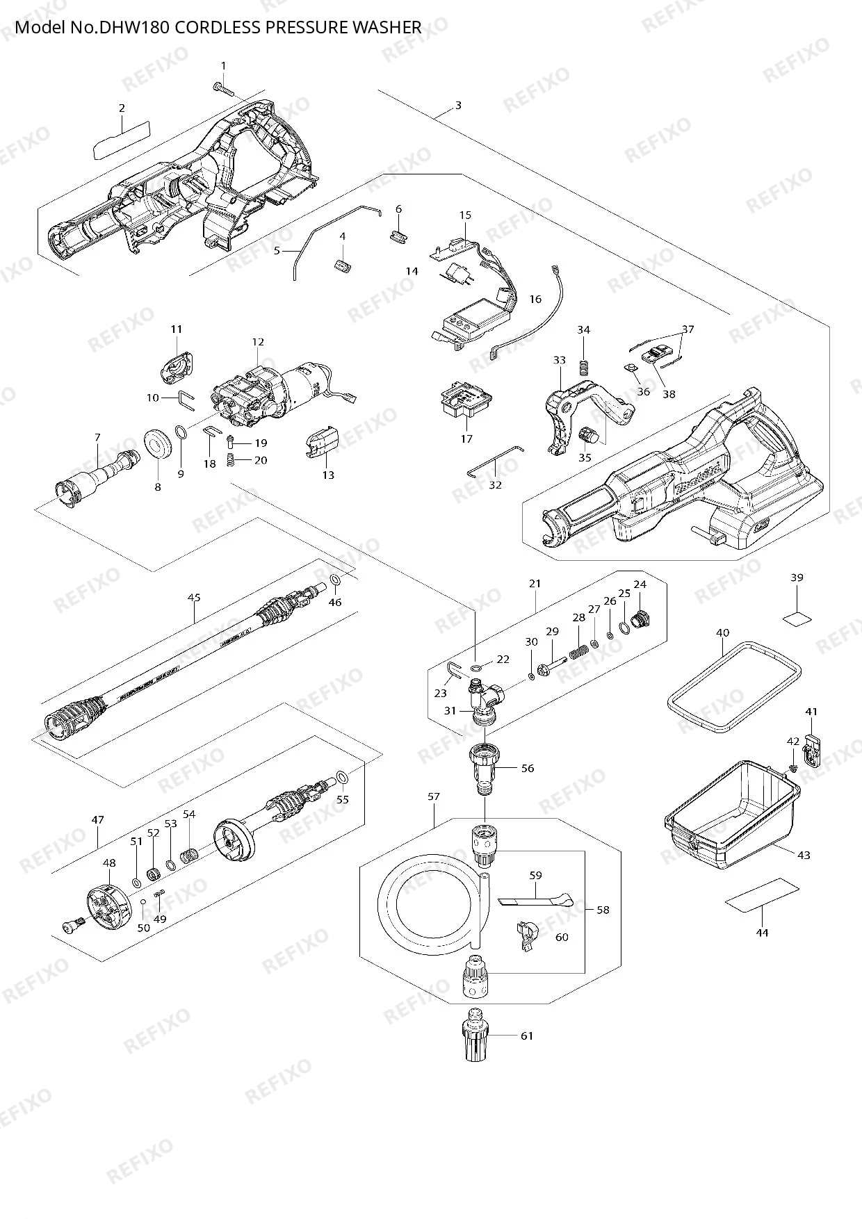 Деталировка MAKITA DHW180 — схема запчастей в разборе