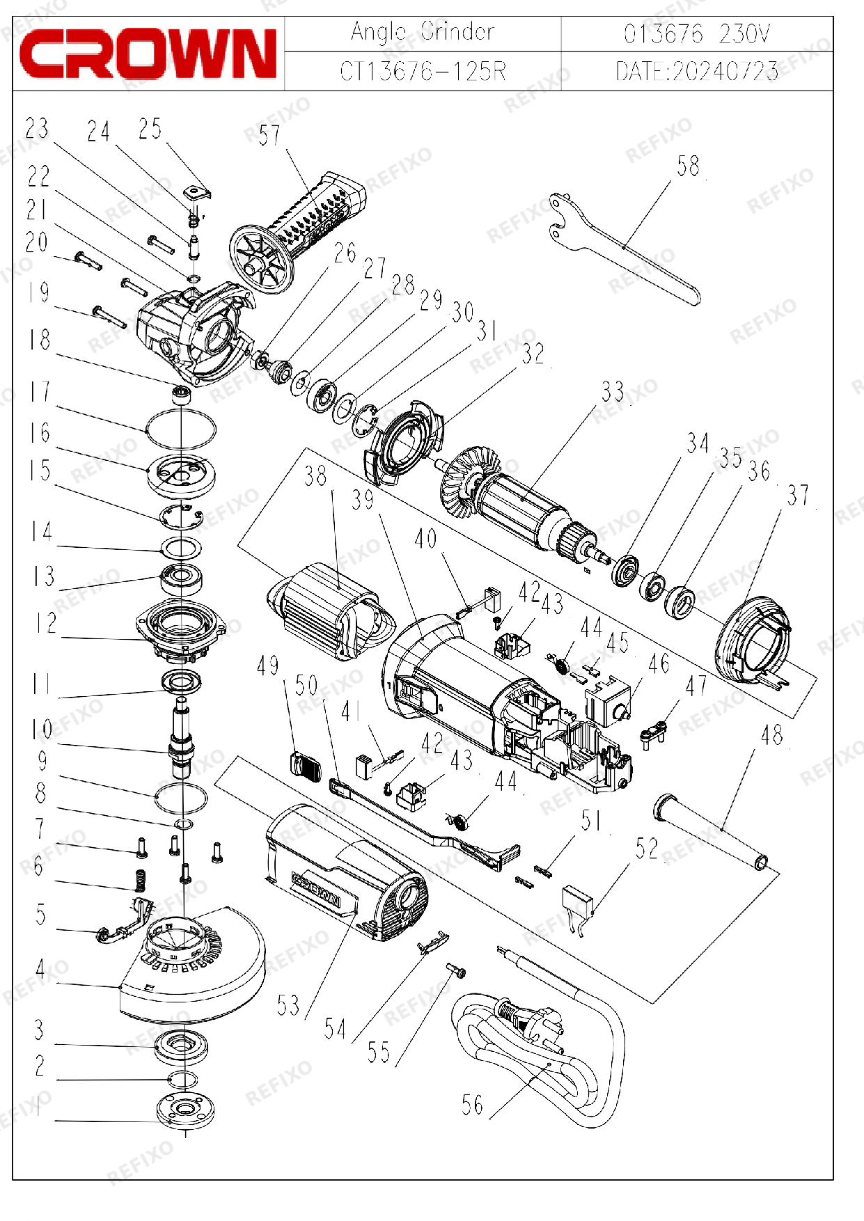Деталировка CROWN CT13676 125R — схема запчастей в разборе