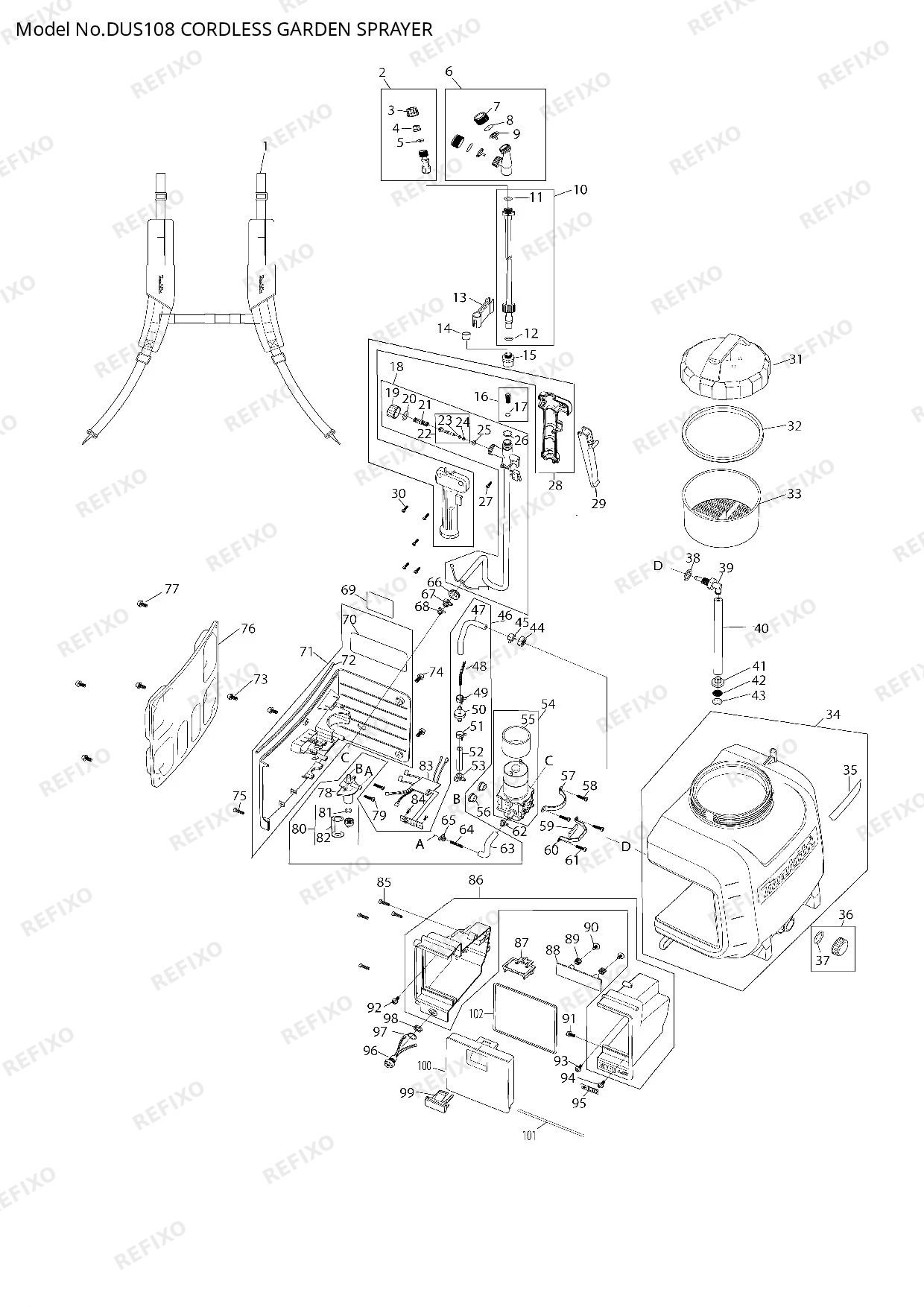 Деталировка MAKITA DUS108Z — схема запчастей в разборе