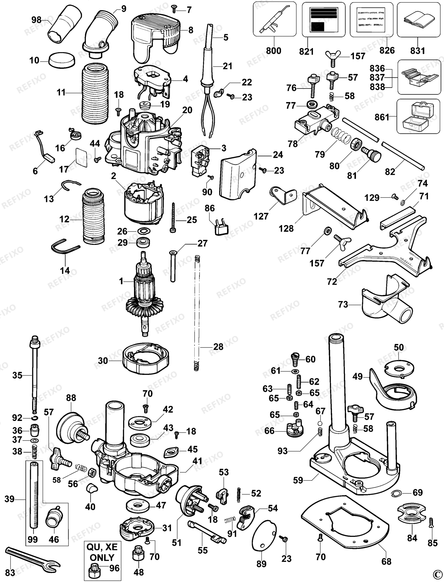 Деталировка DeWalt DW621-LX TYPE 2 FRÄSMASCHINE DW621-LX DW621 — схема запчастей в разборе