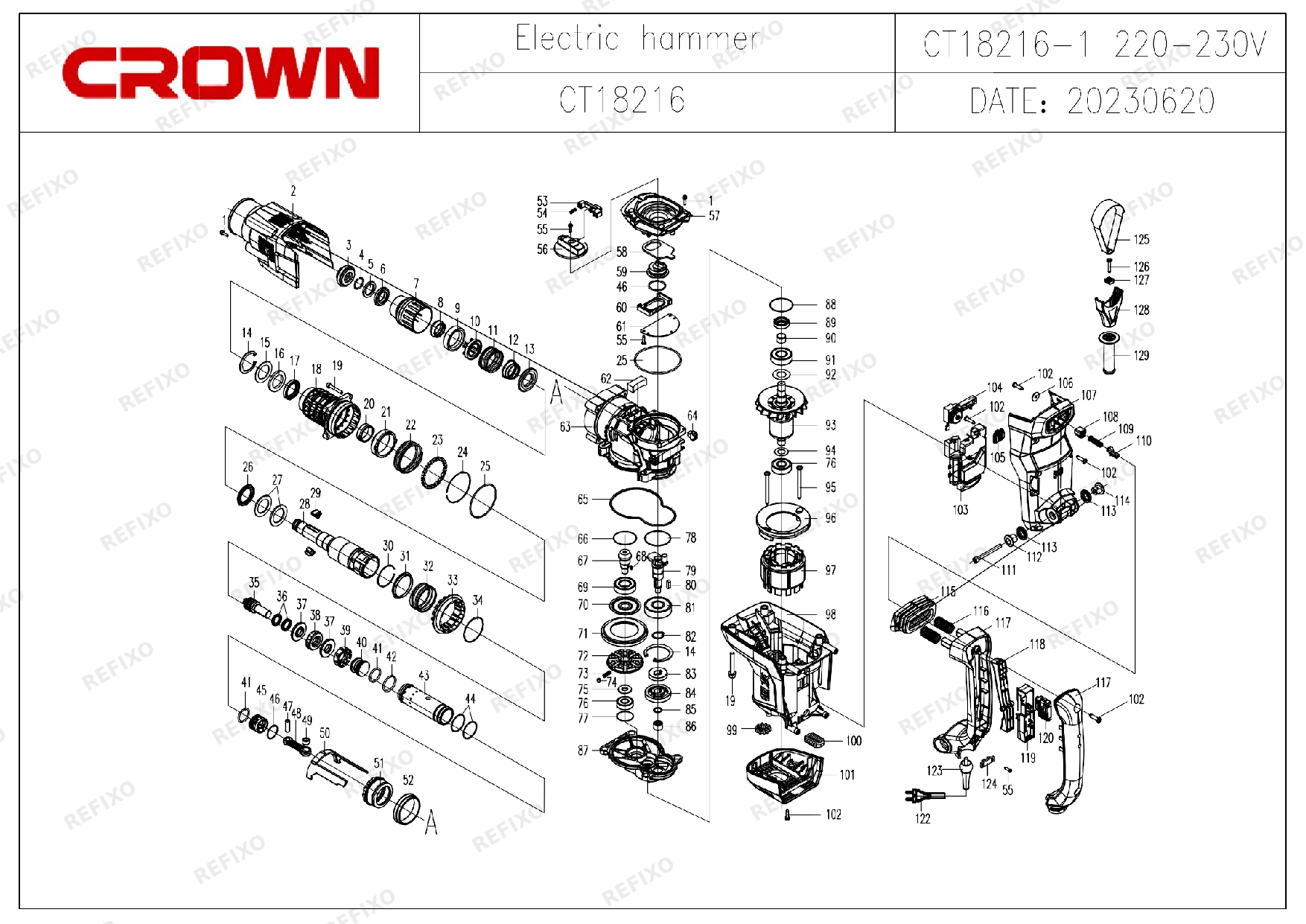 Деталировка CROWN CT18216 — схема запчастей в разборе