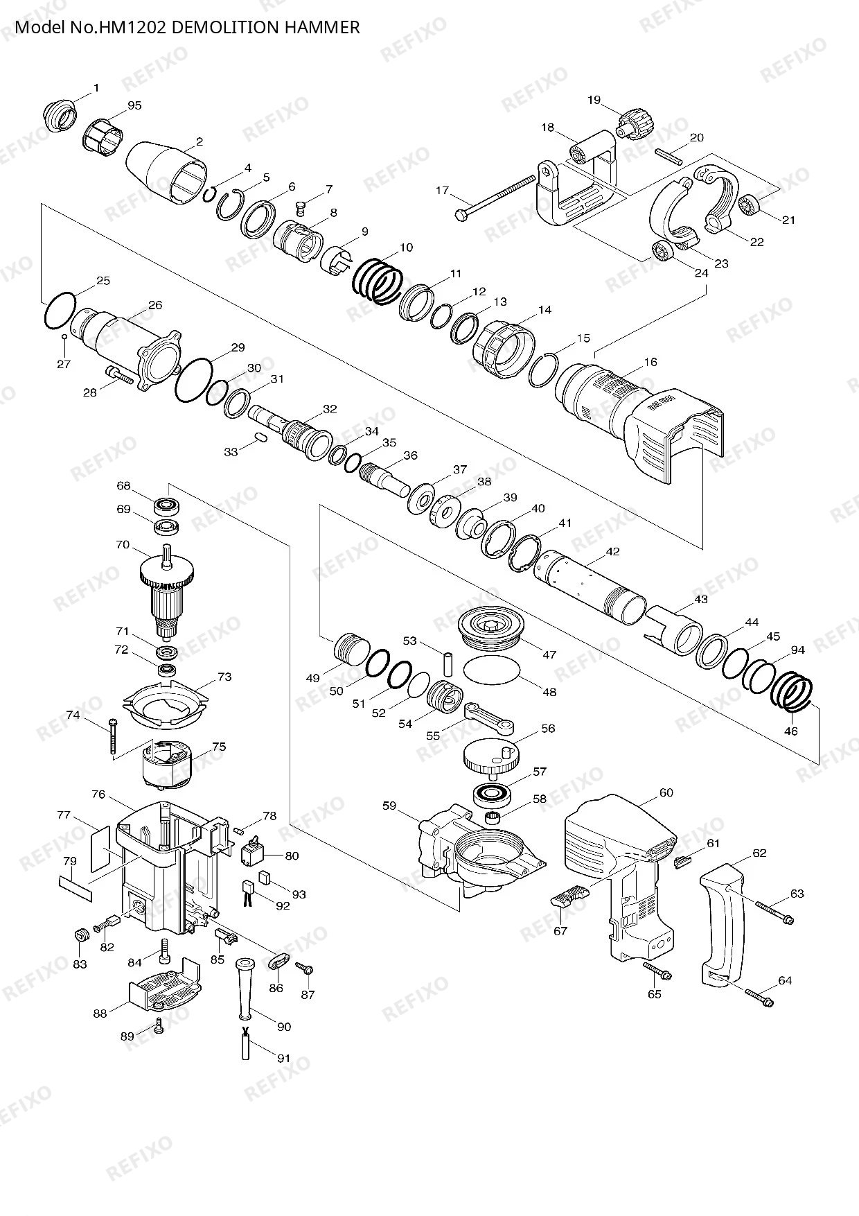 Деталировка MAKITA HM1202 — схема запчастей в разборе