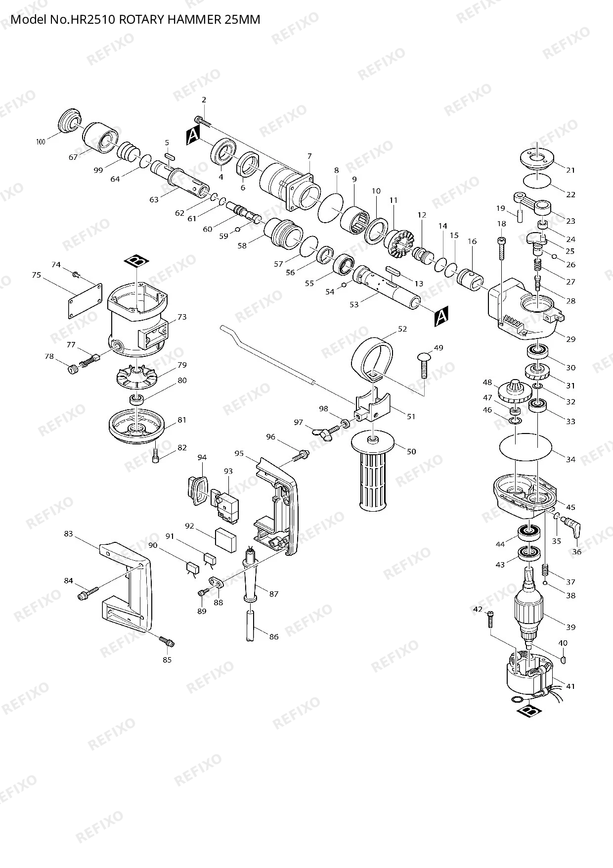 Деталировка MAKITA HR2510 — схема запчастей в разборе