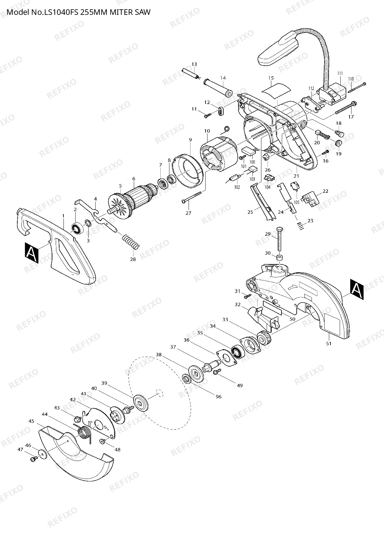 Деталировка MAKITA LS1040FS — схема запчастей в разборе