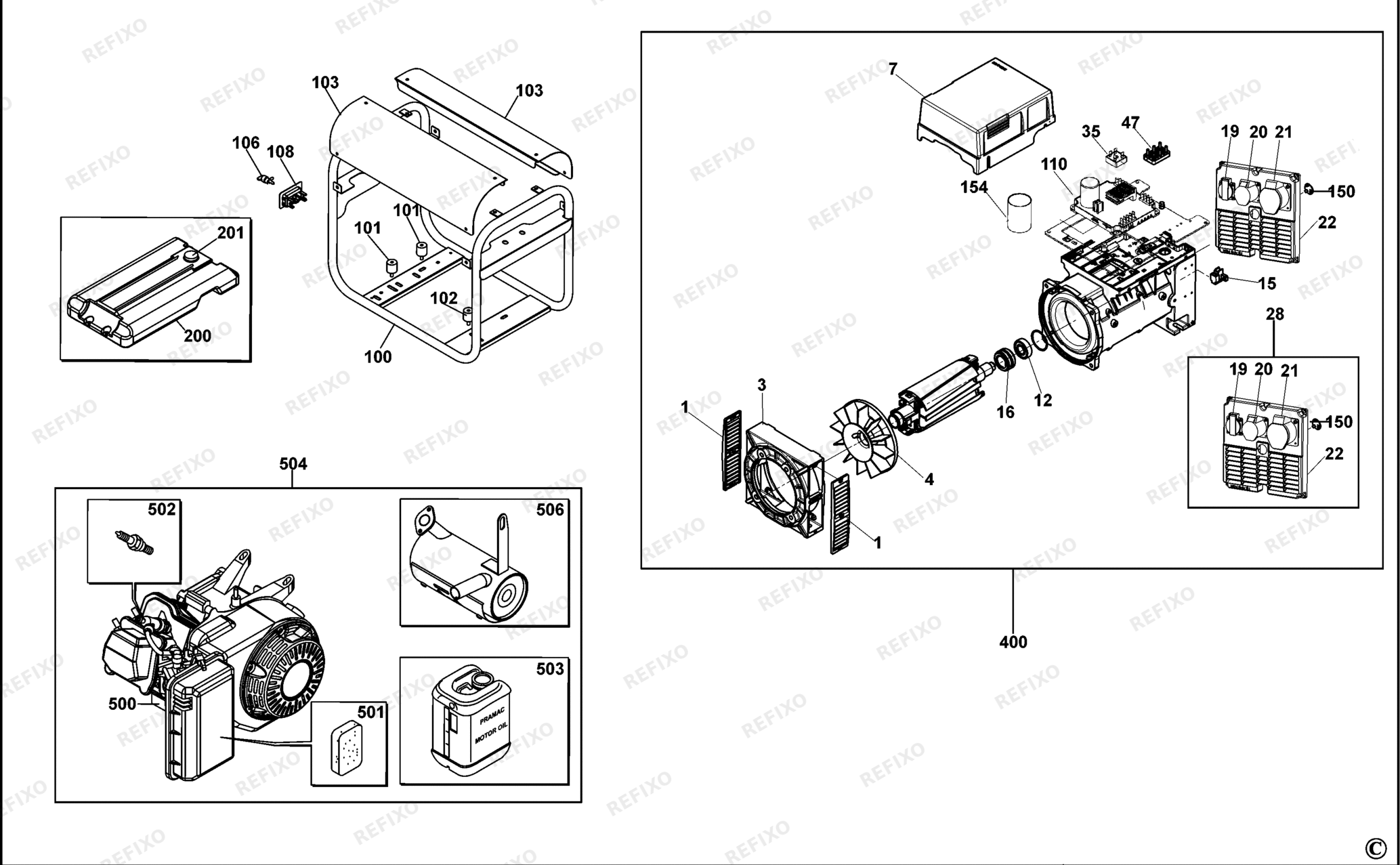 Деталировка DeWalt PE532THI00S-XJ TYPE 1 BENZIN-GENERATOR PE532THI00S-XJ PE532THI00S — схема запчастей в разборе