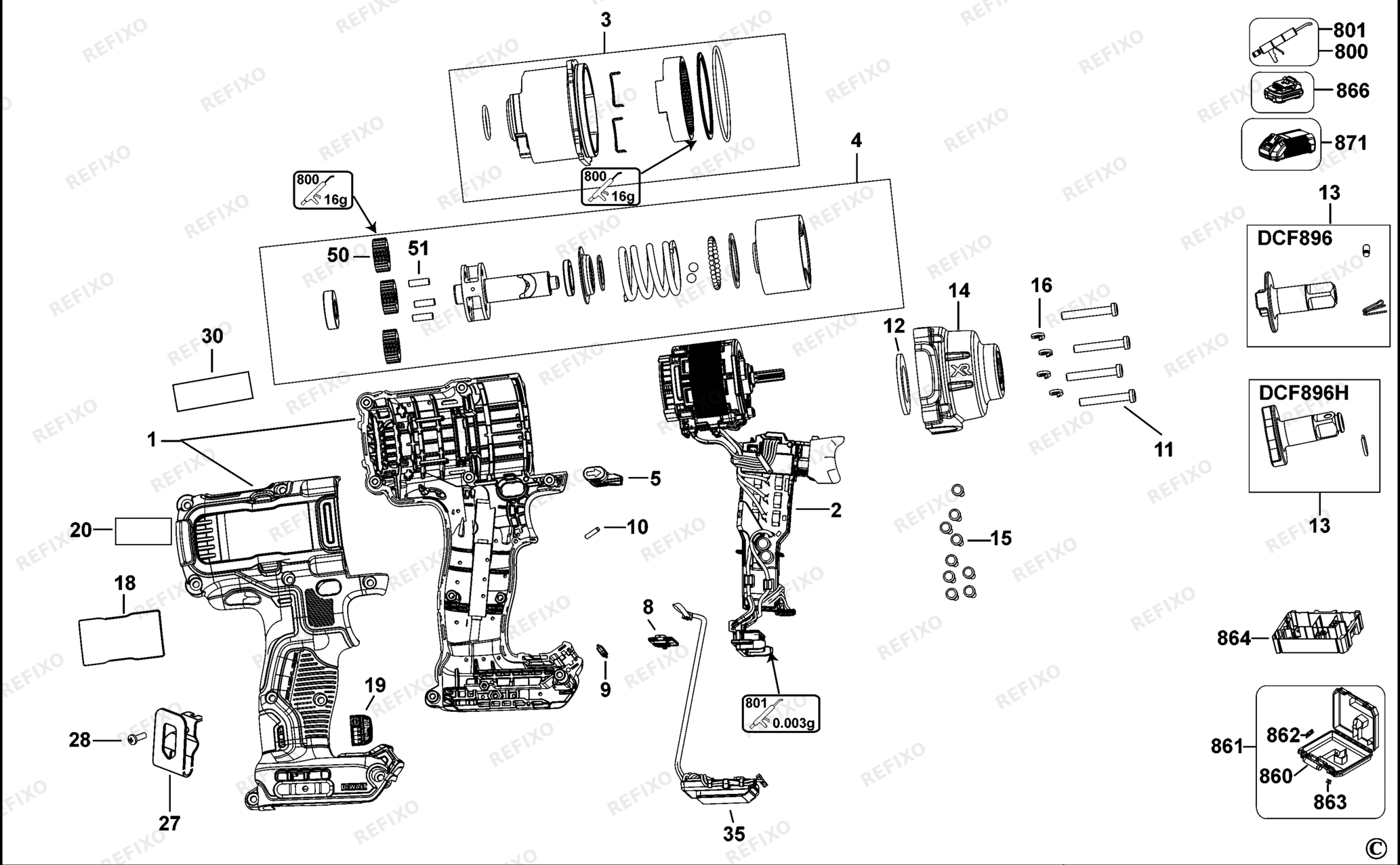 Деталировка DeWalt DCF896-QW TYPE 1 SCHLAGSCHRAUBENSCHL. DCF896-QW DCF896 — схема запчастей в разборе