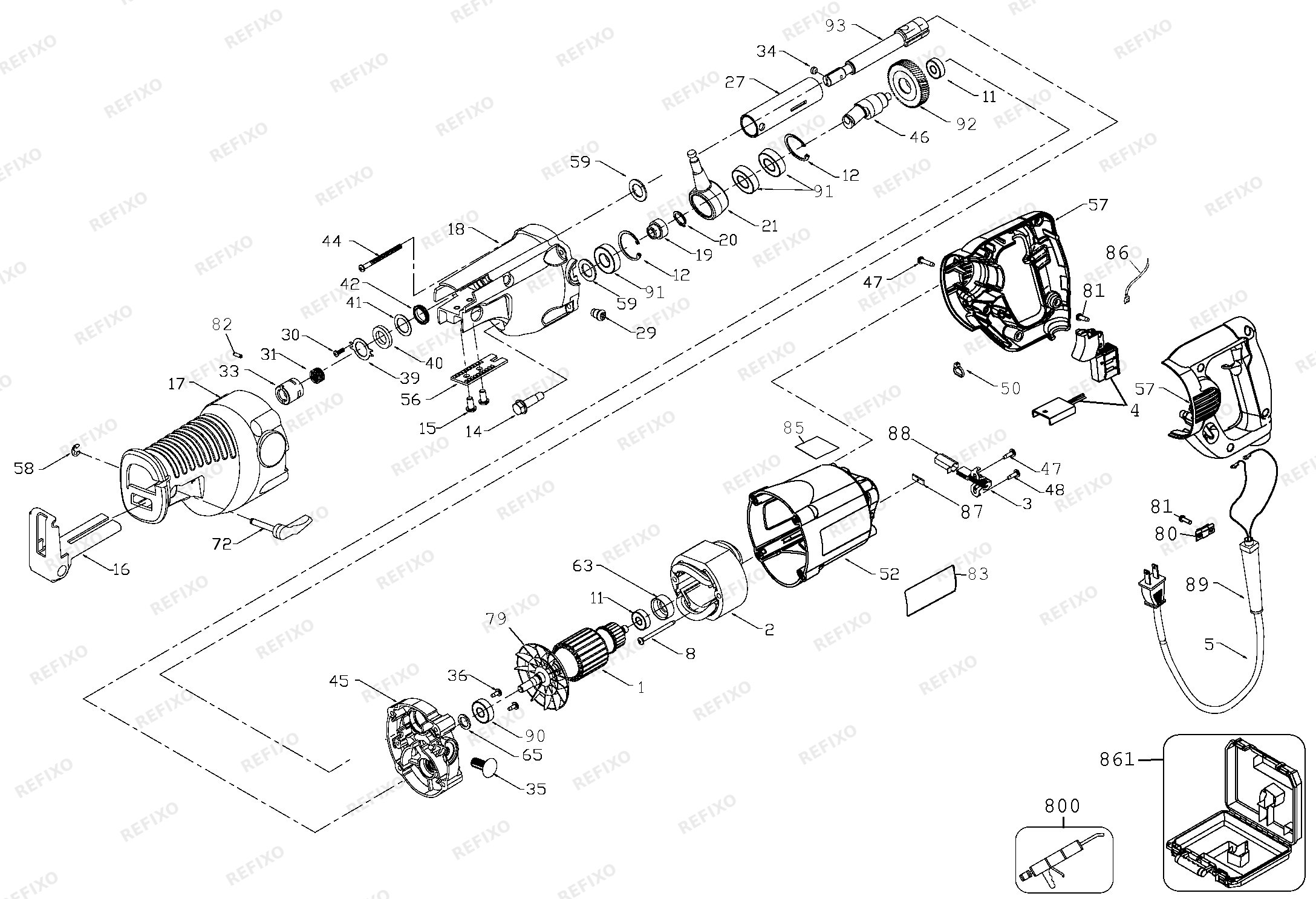 Деталировка DeWalt DW310K-QS TYPE 1 RECIPROCATING SAW DW310K-QS DW310K — схема запчастей в разборе