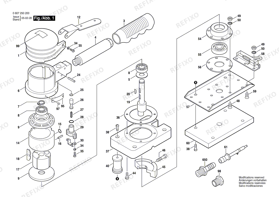 Деталировка Bosch Pw- вибрационная шлифмашина 50 WATT-SERIE (0 607 250 200) — схема запчастей в разборе