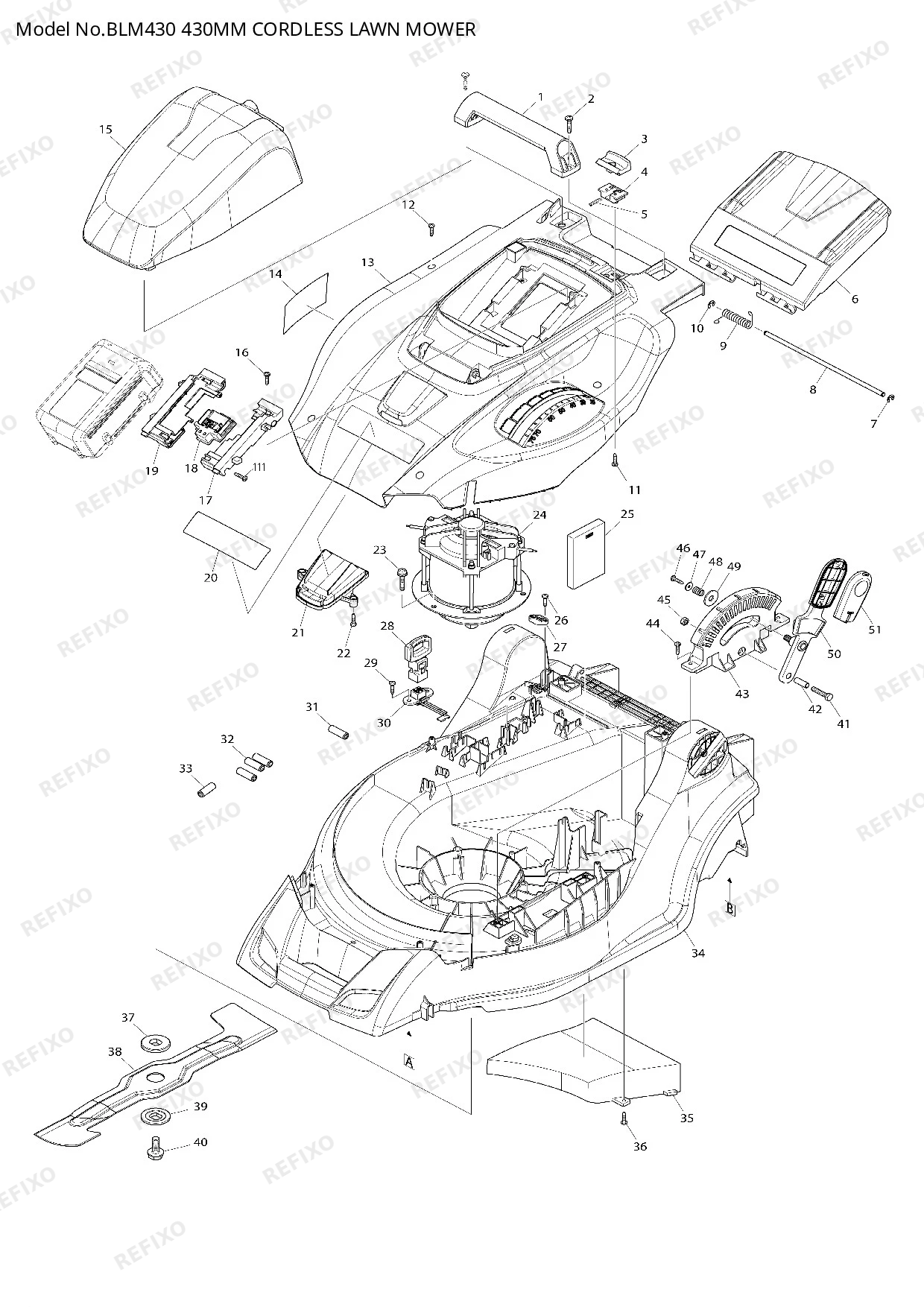 Деталировка MAKITA BLM430 — схема запчастей в разборе