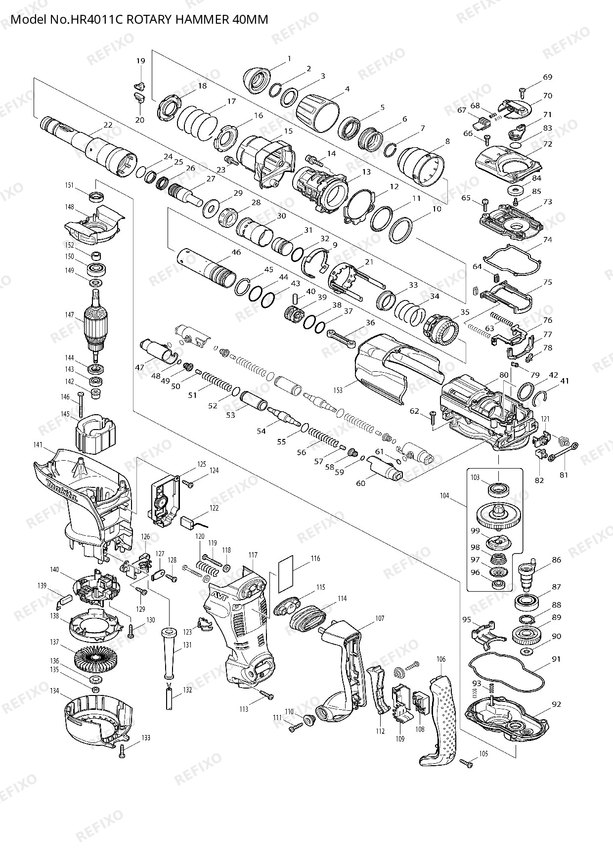 Деталировка MAKITA HR4011C — схема запчастей в разборе
