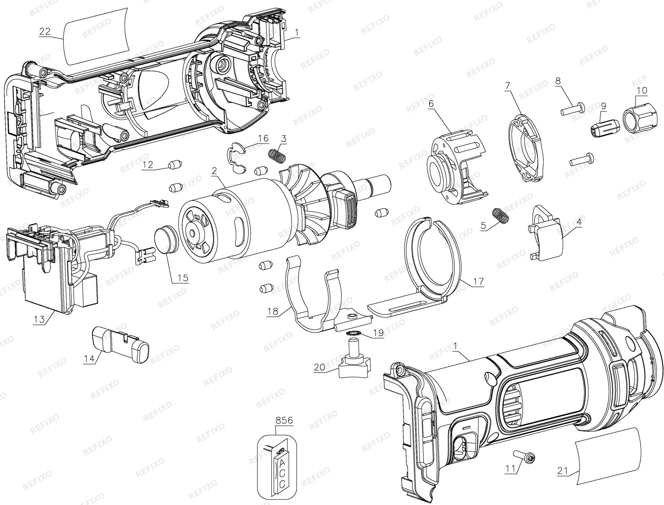 Деталировка DeWalt DCS551N-XJ TYPE 1 CUT OUT TOOL DCS551N-XJ DCS551N — схема запчастей в разборе