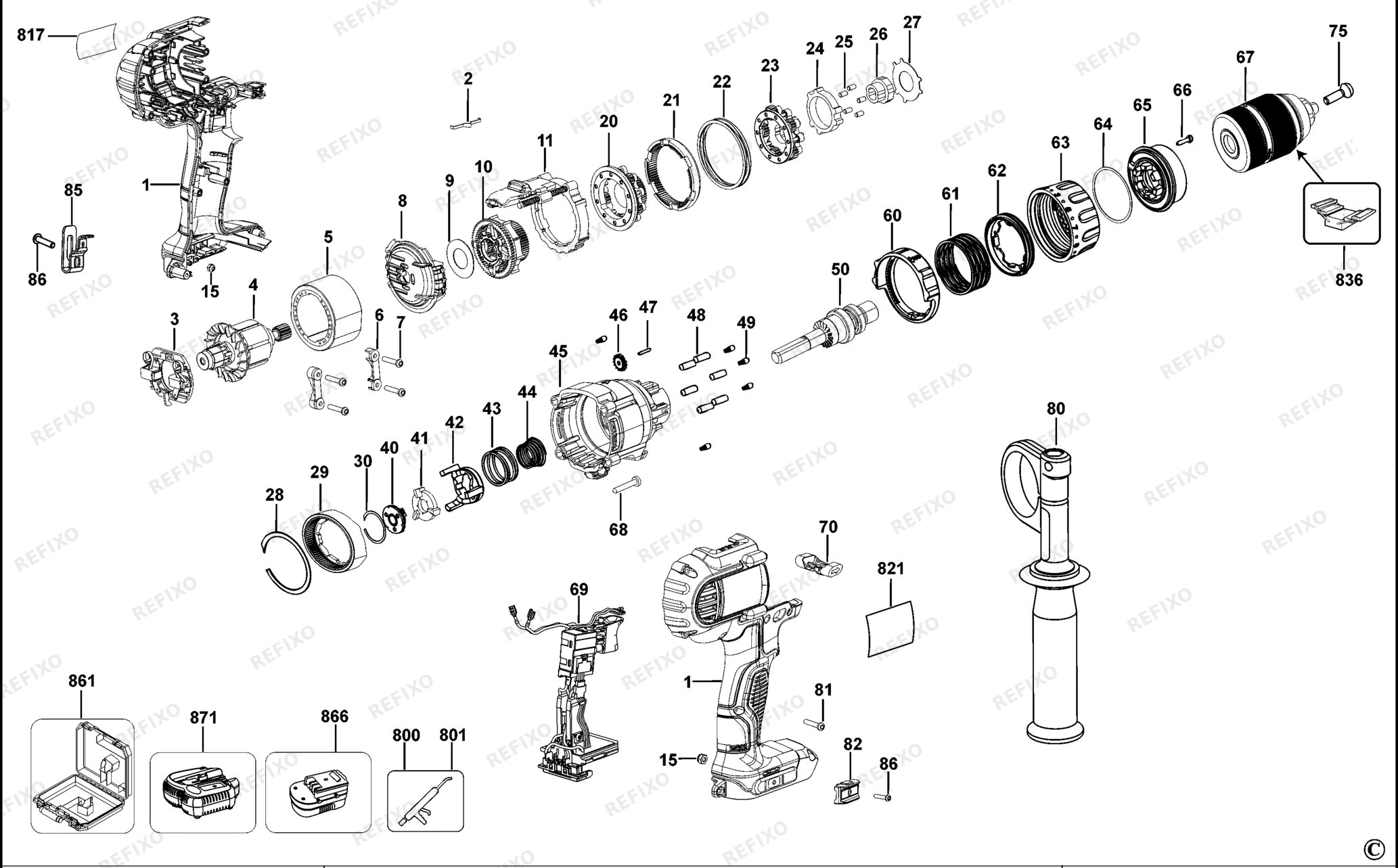 Деталировка DeWalt DCD985-QW TYPE 10 аккумуляторный - дрель DCD985-QW DCD985 — схема запчастей в разборе