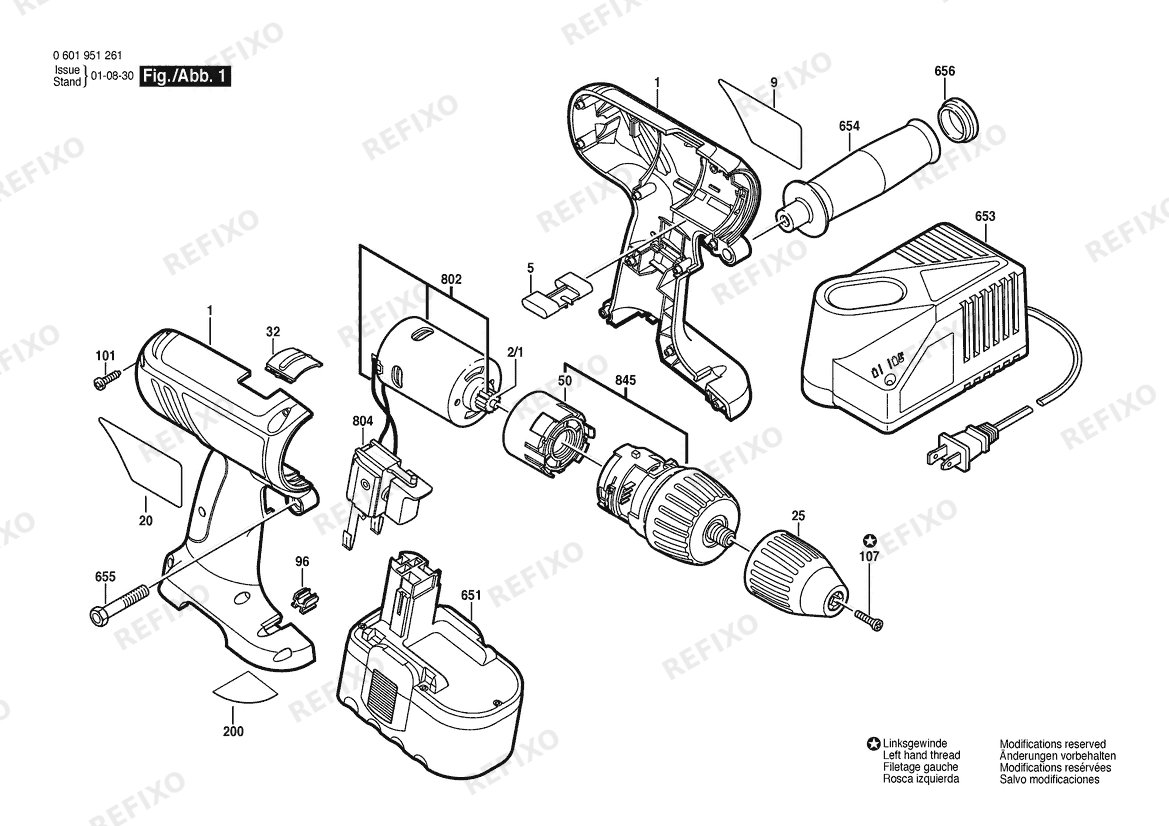 Деталировка Bosch Gw- аккумуляторный - шуруповёрт 3860 | 18 V | 061 - US (0 601 951 361) — схема запчастей в разборе