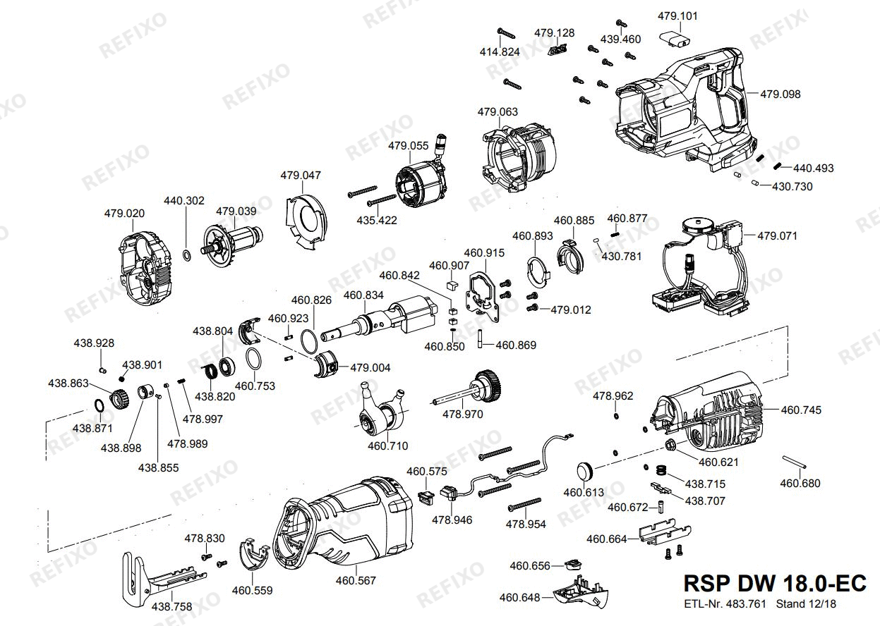 Деталировка Flex RSP DW 18.0-EC5.0 набор — схема запчастей в разборе