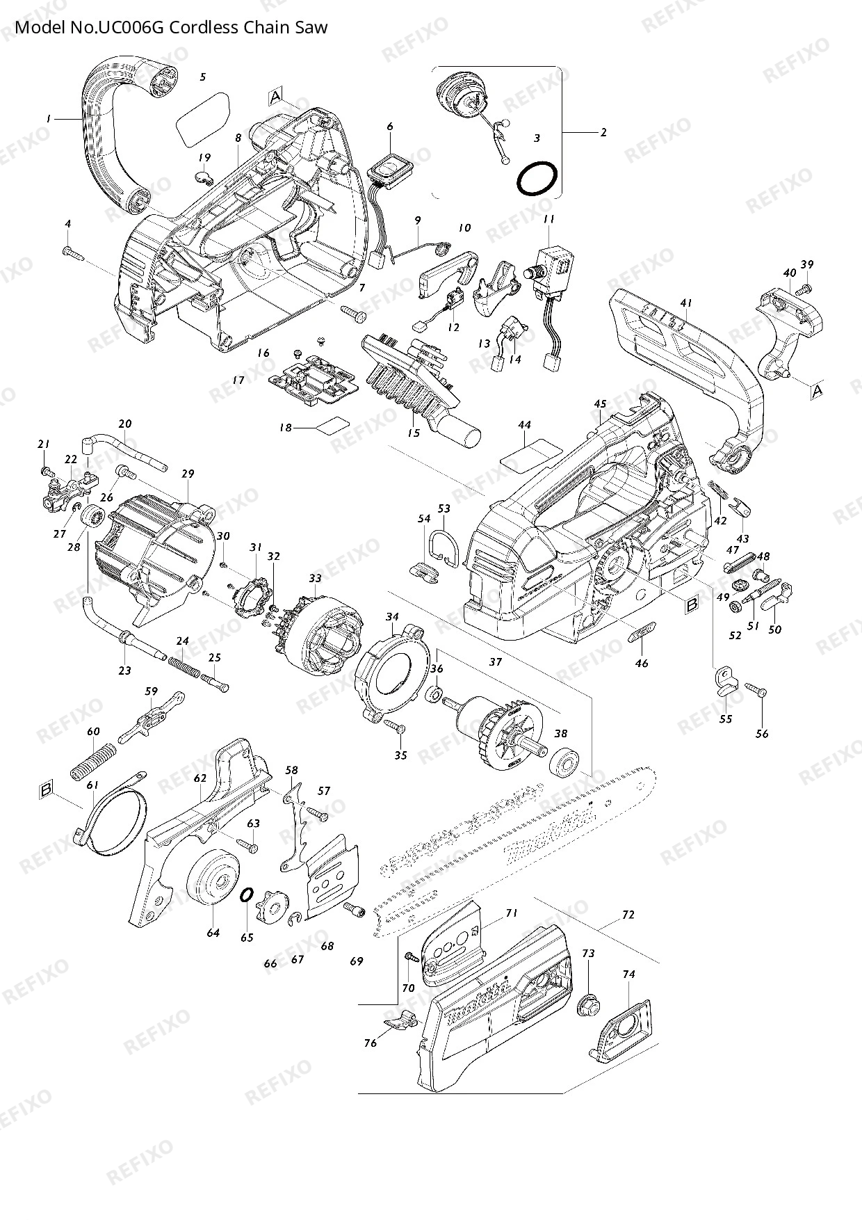 Деталировка MAKITA UC006G — схема запчастей в разборе