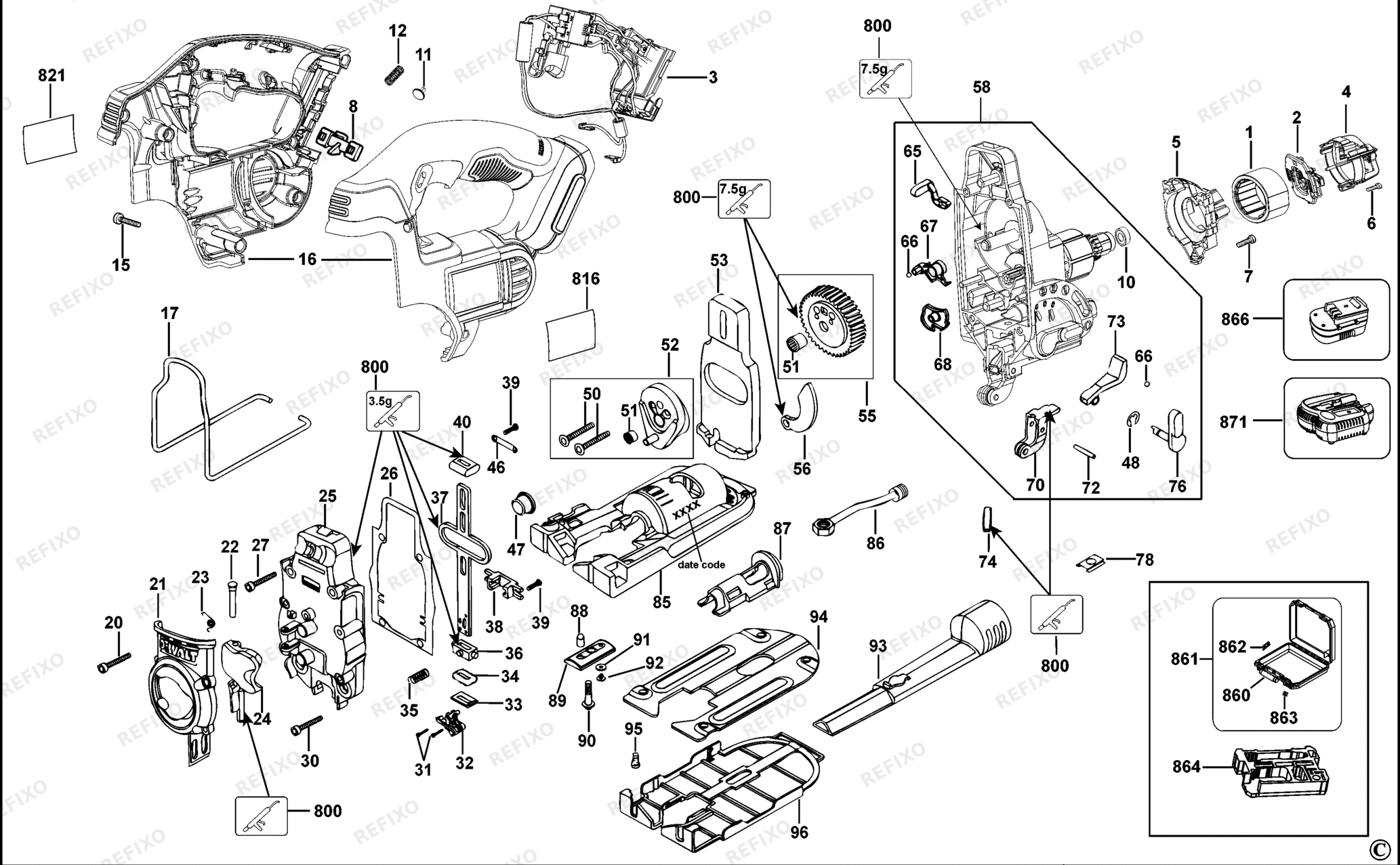 Деталировка DeWalt DCS331-XJ TYPE 3 аккумуляторный - лобзик DCS331-XJ DCS331 — схема запчастей в разборе