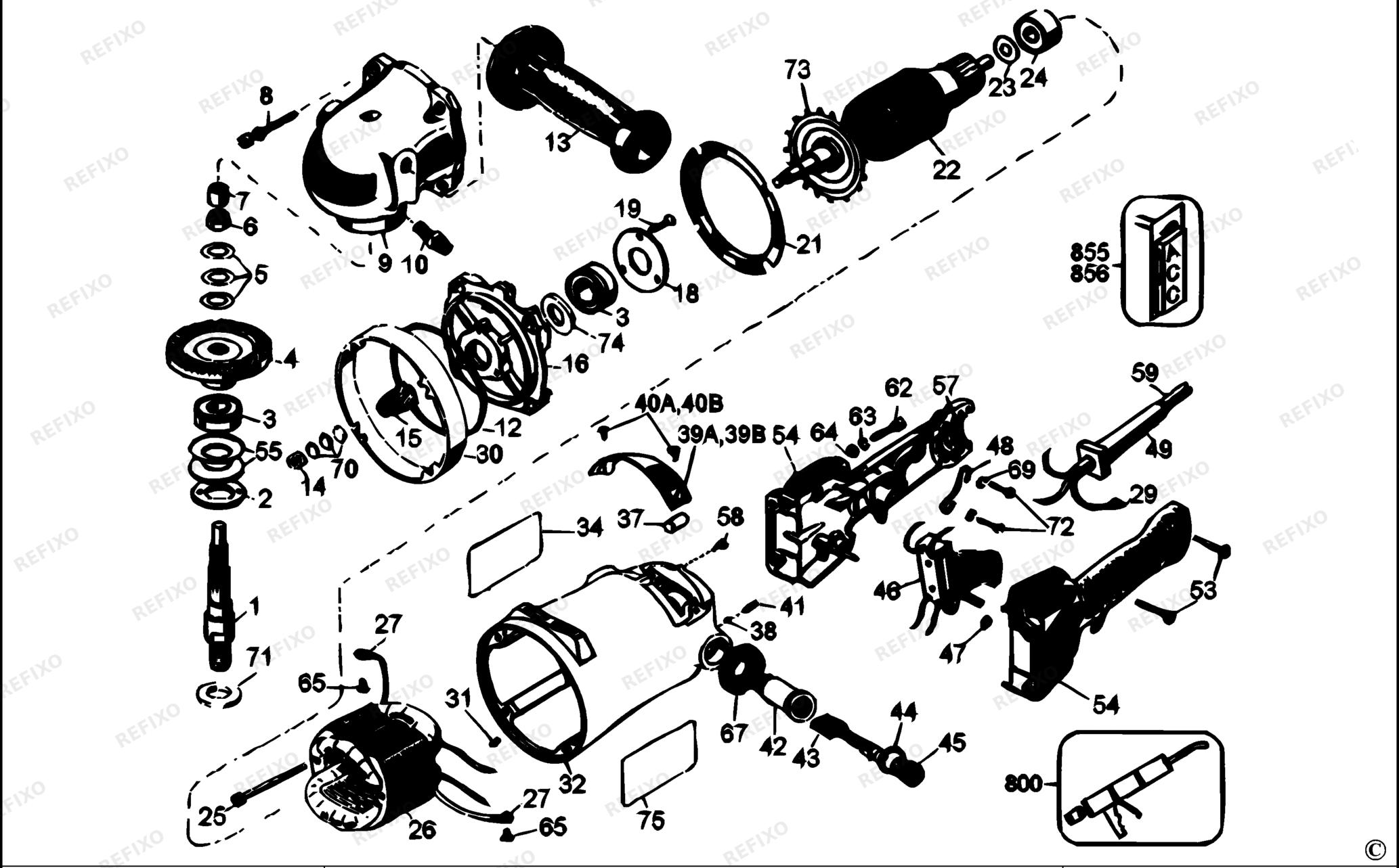 Деталировка DeWalt DW493-XJ TYPE 1 SCHLEIFERMESSERSCHL DW493-XJ DW493 — схема запчастей в разборе