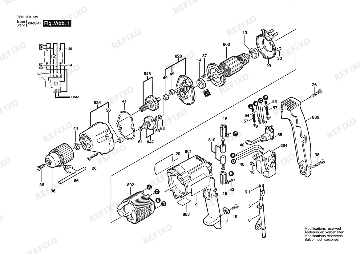 Деталировка Bosch Дрель 1021 VSR | 120 V | 061 - US (0 601 021 739) — схема запчастей в разборе