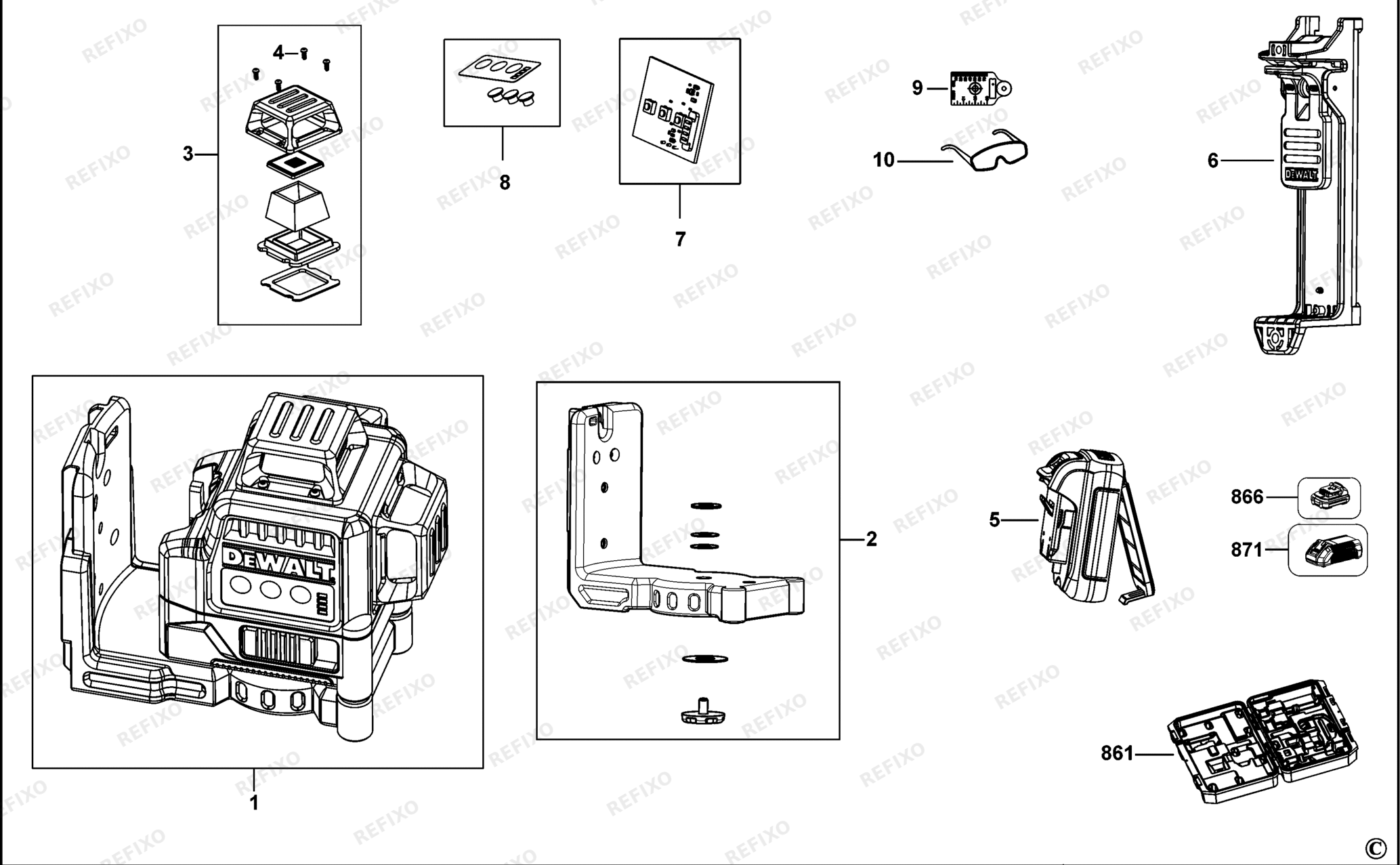 Деталировка DeWalt DCE089G-QW TYPE 1 KREUZLINIENLASER DCE089G-QW DCE089G — схема запчастей в разборе