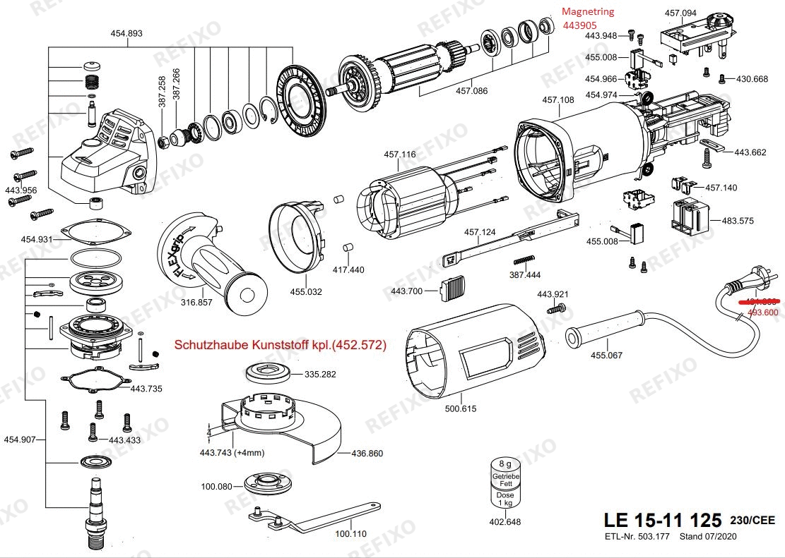 Деталировка Flex LE 15-11 125 L-Boxx набор Aktion — схема запчастей в разборе