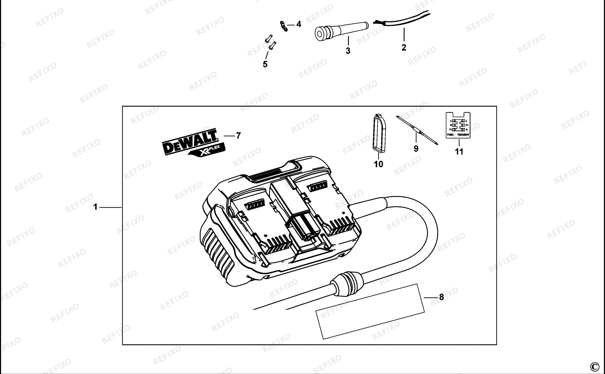 Деталировка DeWalt DCB500-QS TYPE 1 ADAPTER DCB500-QS DCB500 — схема запчастей в разборе