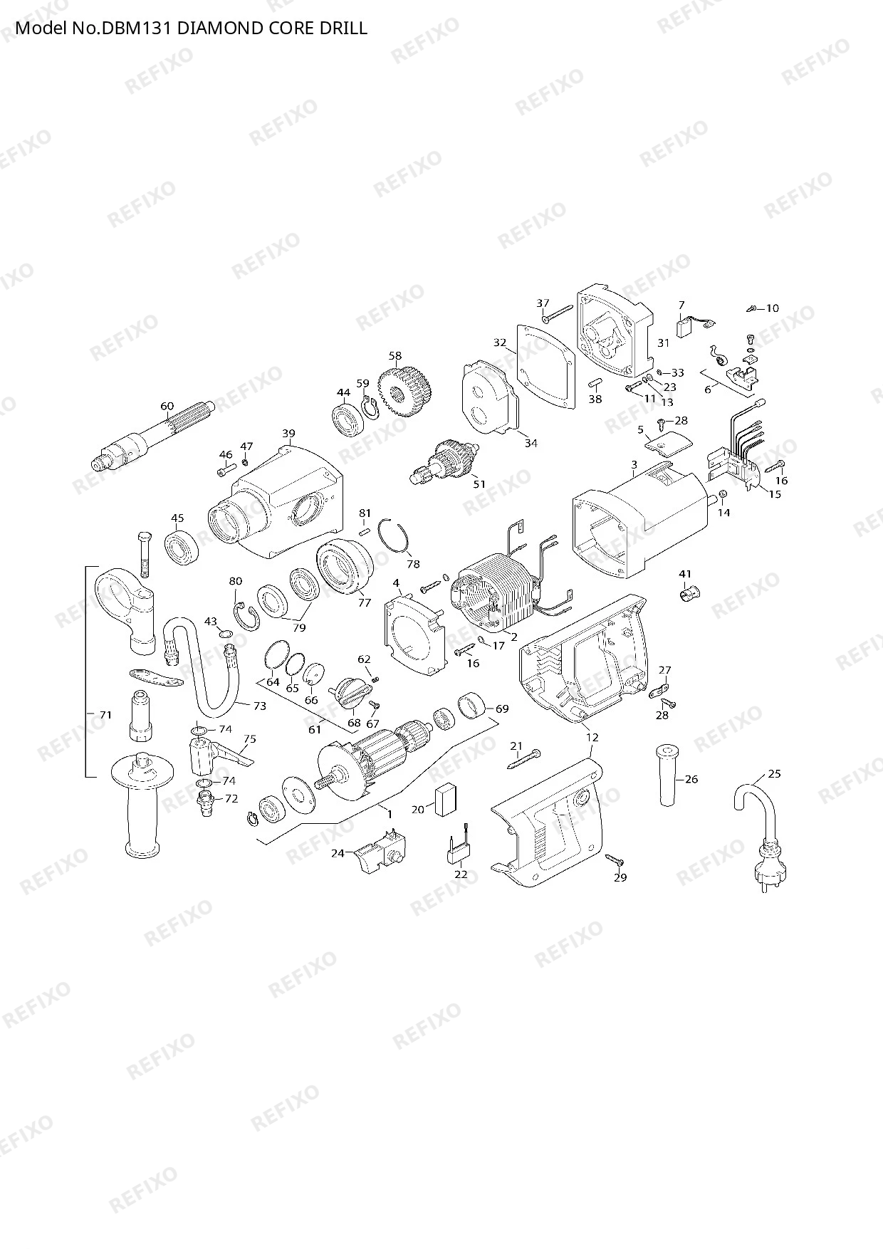 Деталировка MAKITA DBM131 — схема запчастей в разборе