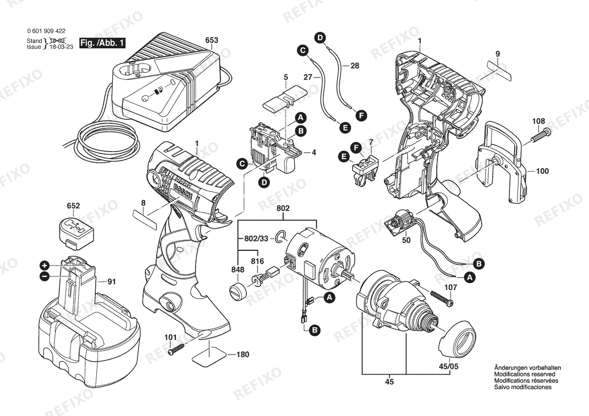 Деталировка Bosch Schlagschrauber 23614 | 14.4 V | 061 - US (0 601 909 422) — схема запчастей в разборе