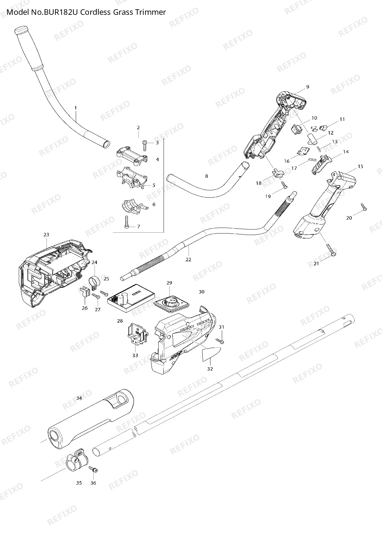 Деталировка MAKITA BUR182U — схема запчастей в разборе