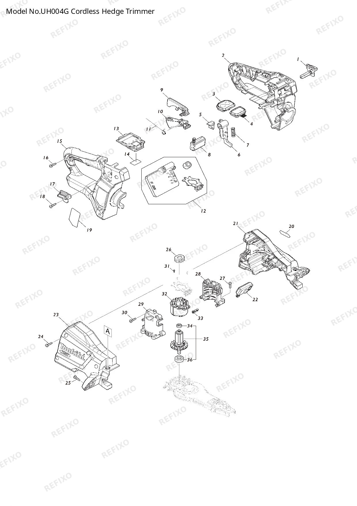Деталировка MAKITA UH004G — схема запчастей в разборе