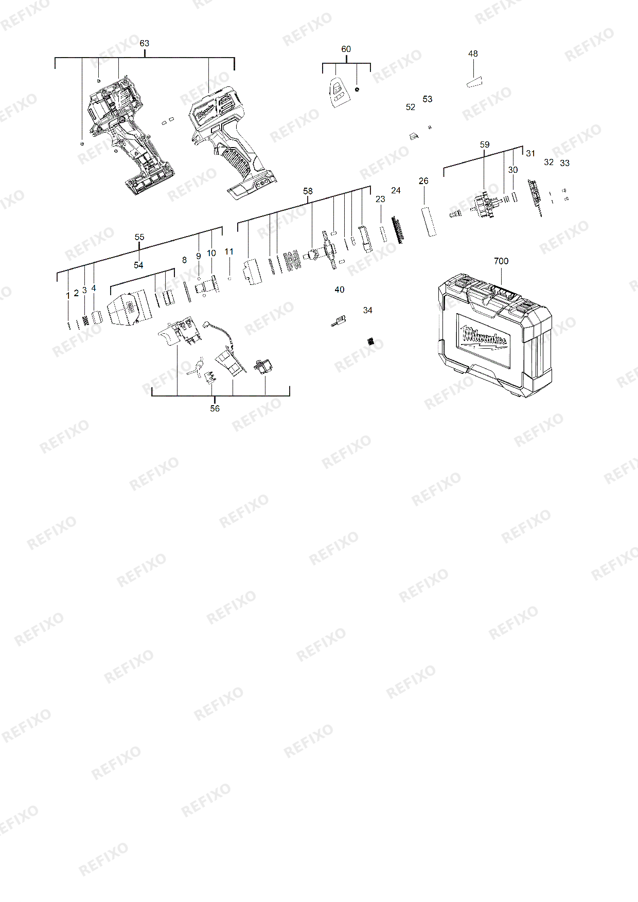 Деталировка MILWAUKEE M18BID 0 4933443570 4000460932 — схема запчастей в разборе