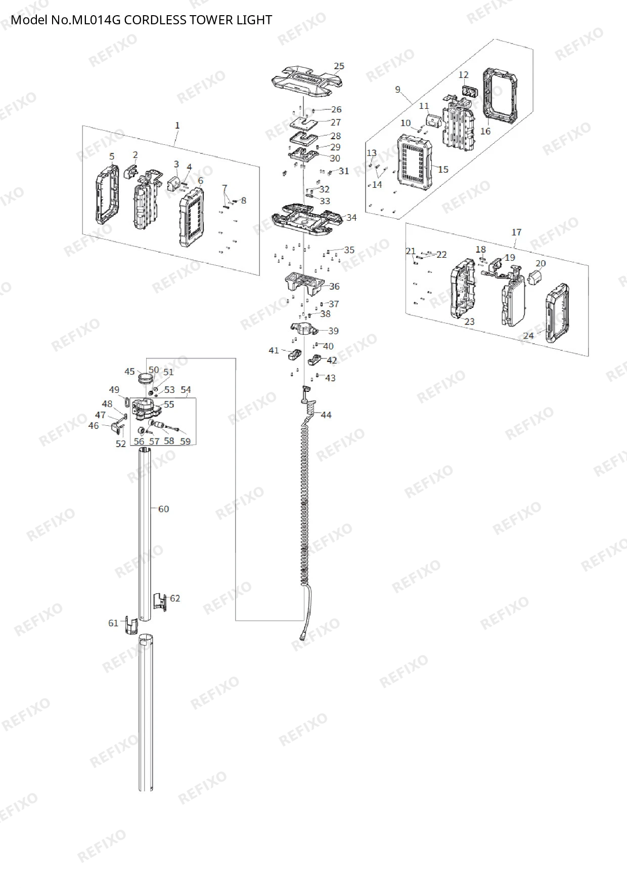 Деталировка MAKITA ML014G — схема запчастей в разборе