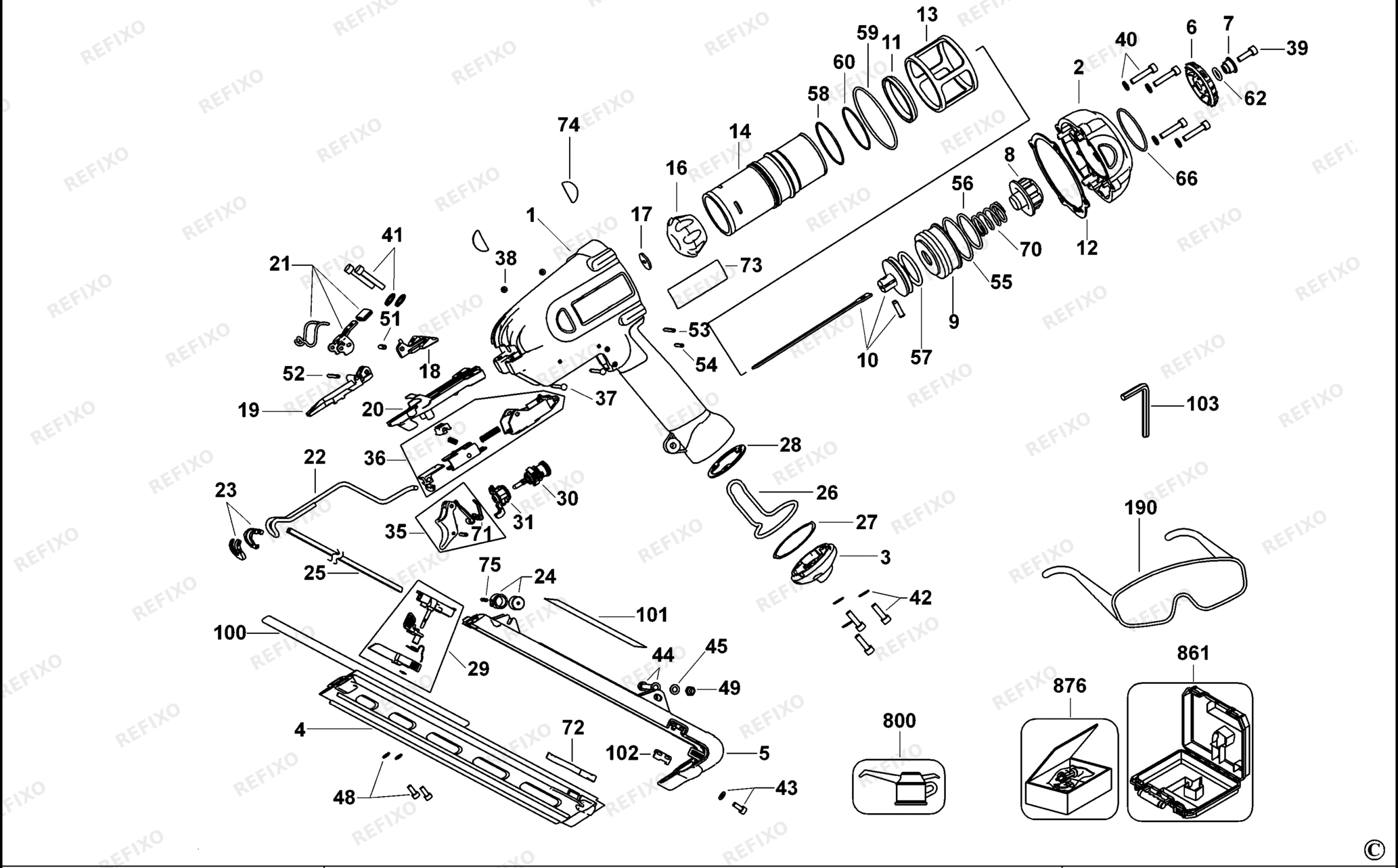 Деталировка DeWalt D51275K-QS TYPE 3 Stauchkopf - Nagler D51275K-QS D51275K — схема запчастей в разборе