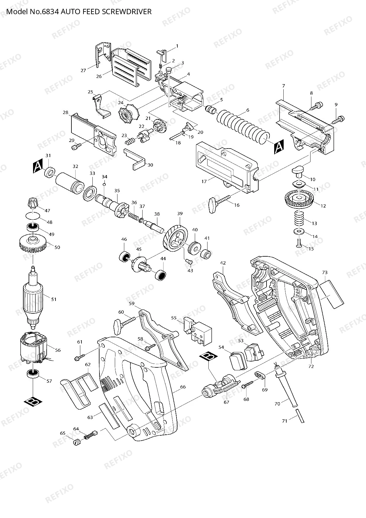 Деталировка MAKITA 6834 — схема запчастей в разборе
