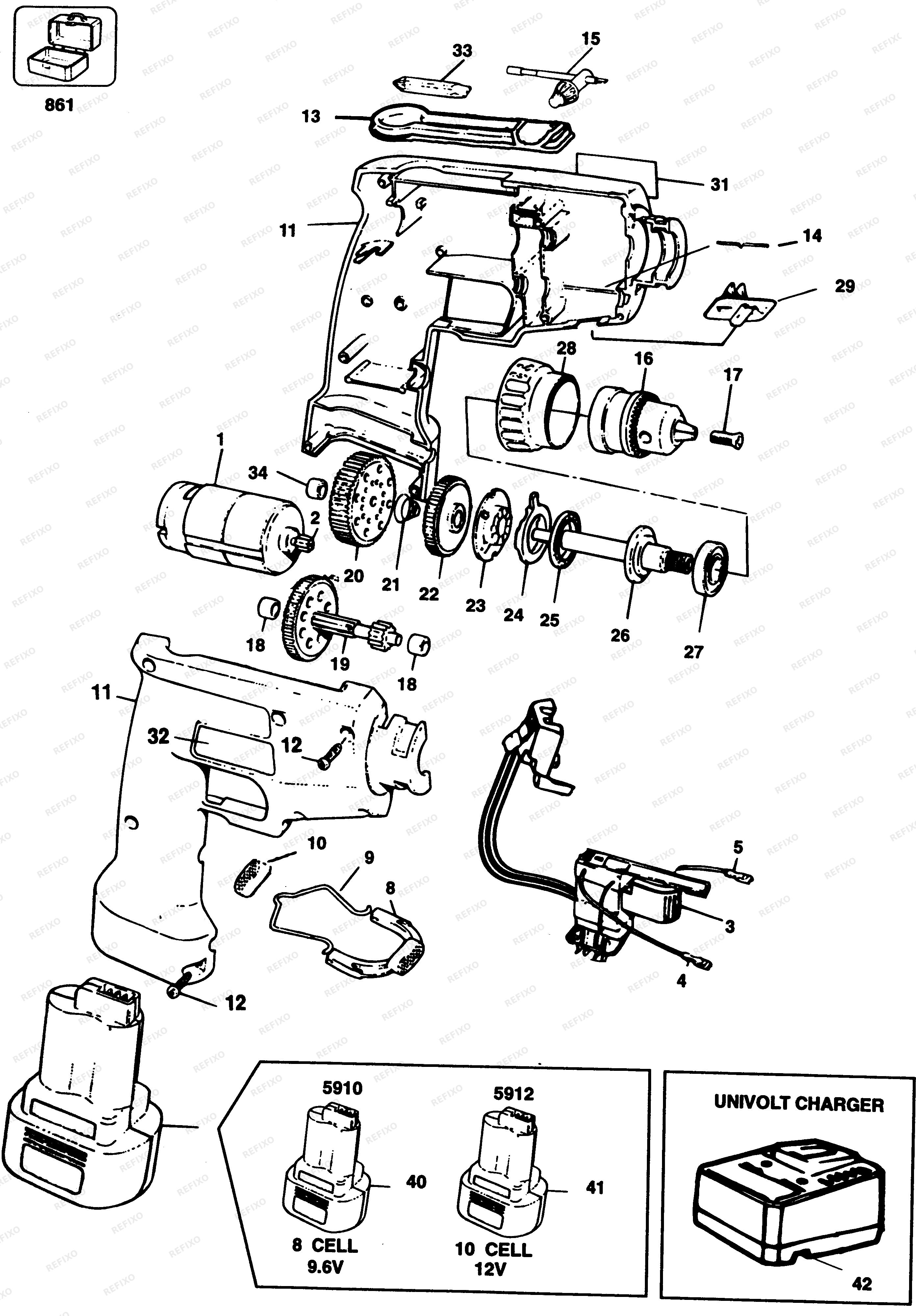 Black&Decker АККУМУЛЯТОРНАЯ ДРЕЛЬ 5912 — схема запчастей
