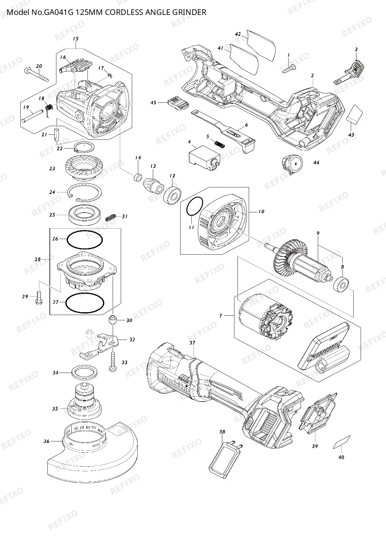 Деталировка MAKITA GA041G — схема запчастей в разборе