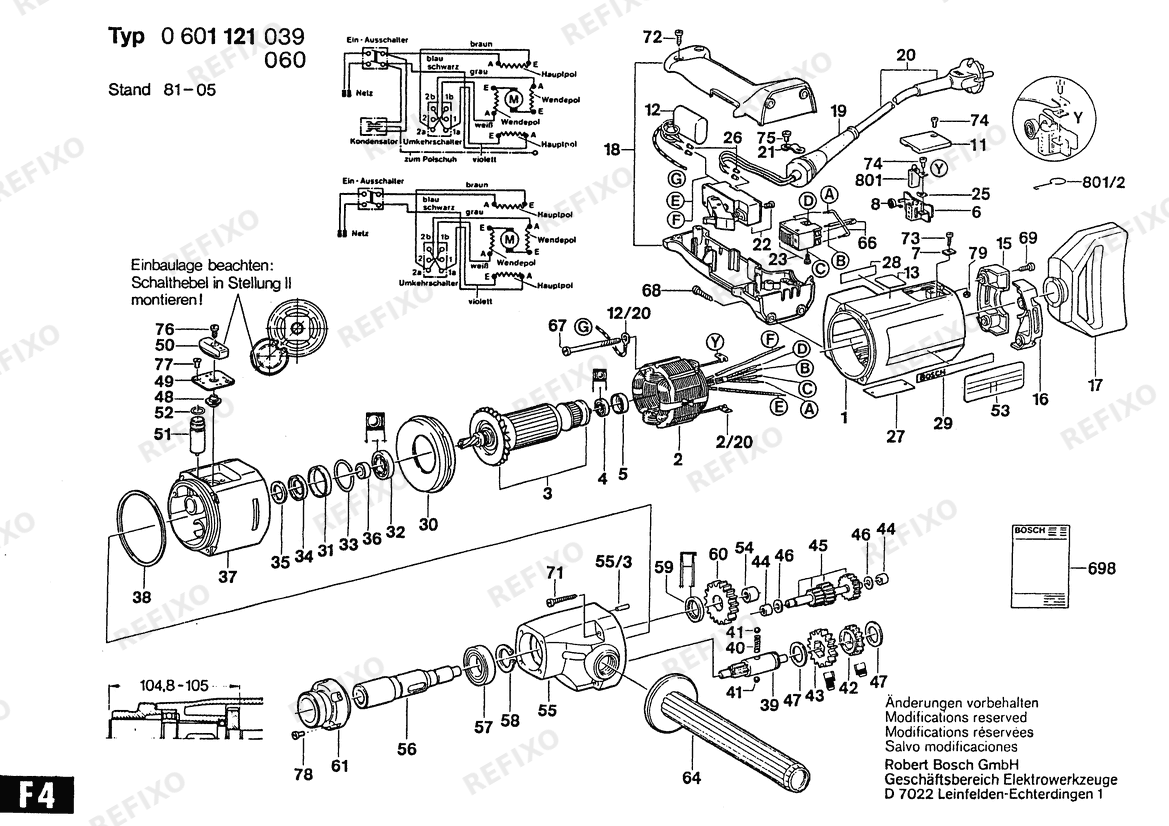 Деталировка Bosch Zweigang- дрель Zweigang- дрель | 115 V | 061 - US (0 601 121 039) — схема запчастей в разборе