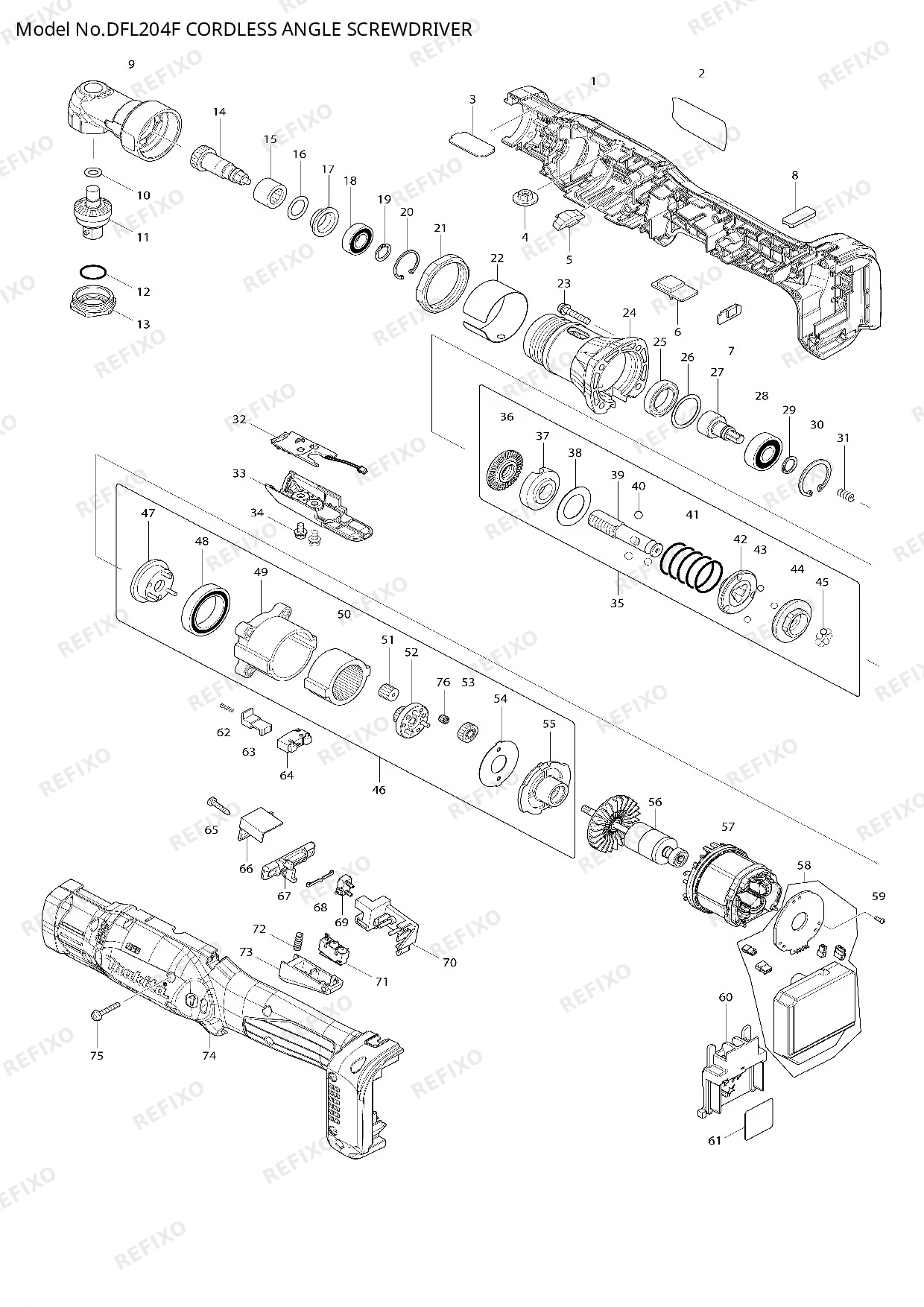 Деталировка MAKITA DFL204F — схема запчастей в разборе